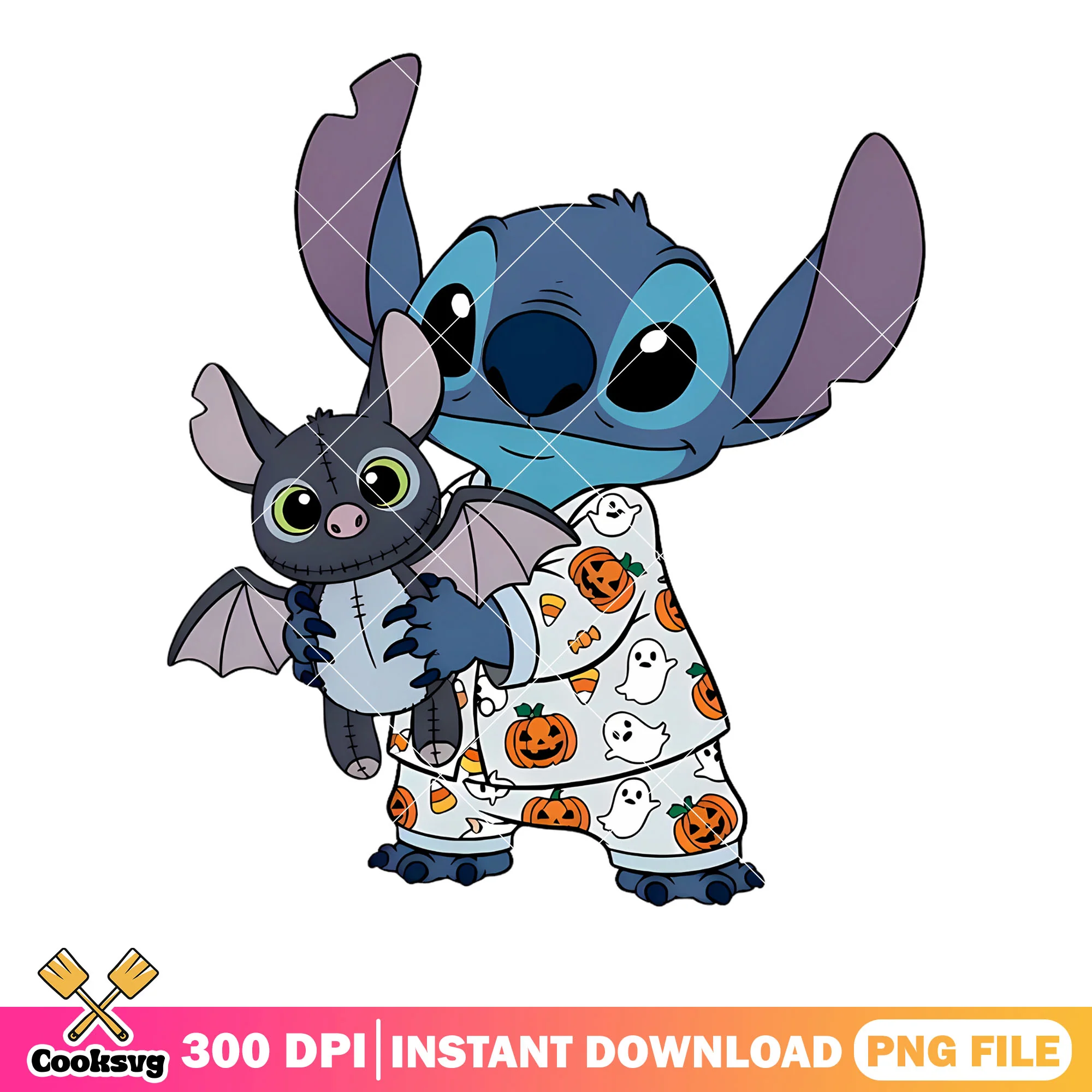 Bats doll and Stich  png, wicker pumpkin png, happy halloween png