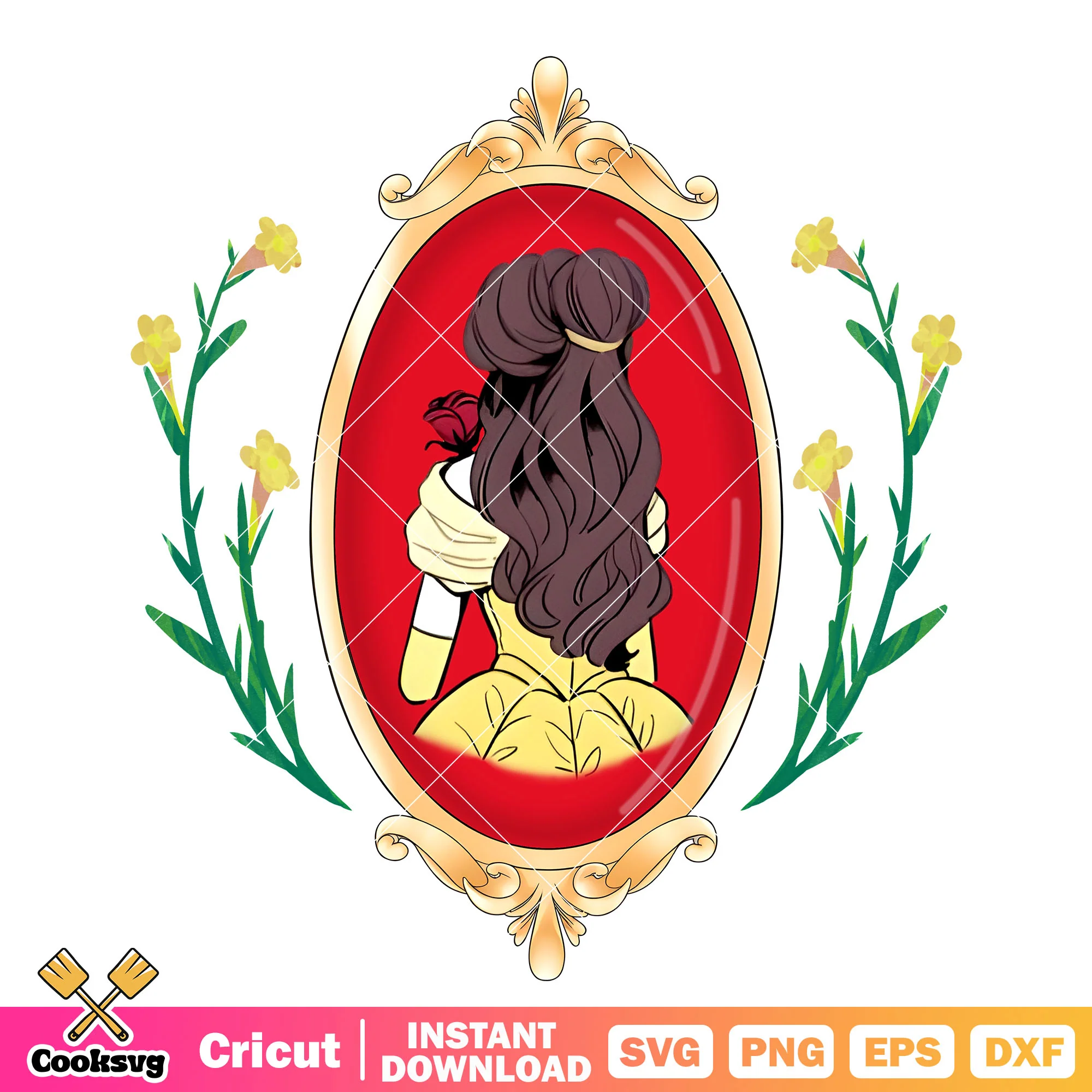 Belle Princess Back Disney Mirror PNG, Belle Princess PNG