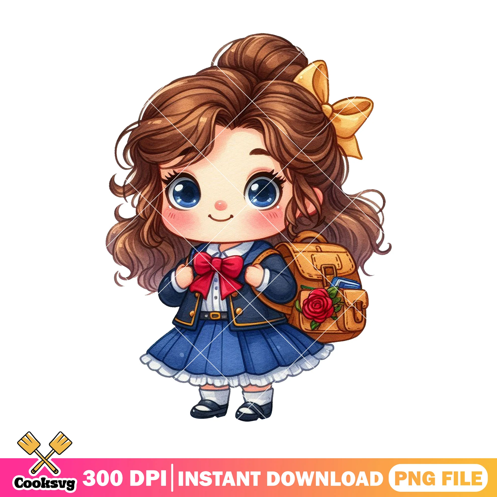 Belle with orange bag png, belle disney png, back to school activity png
