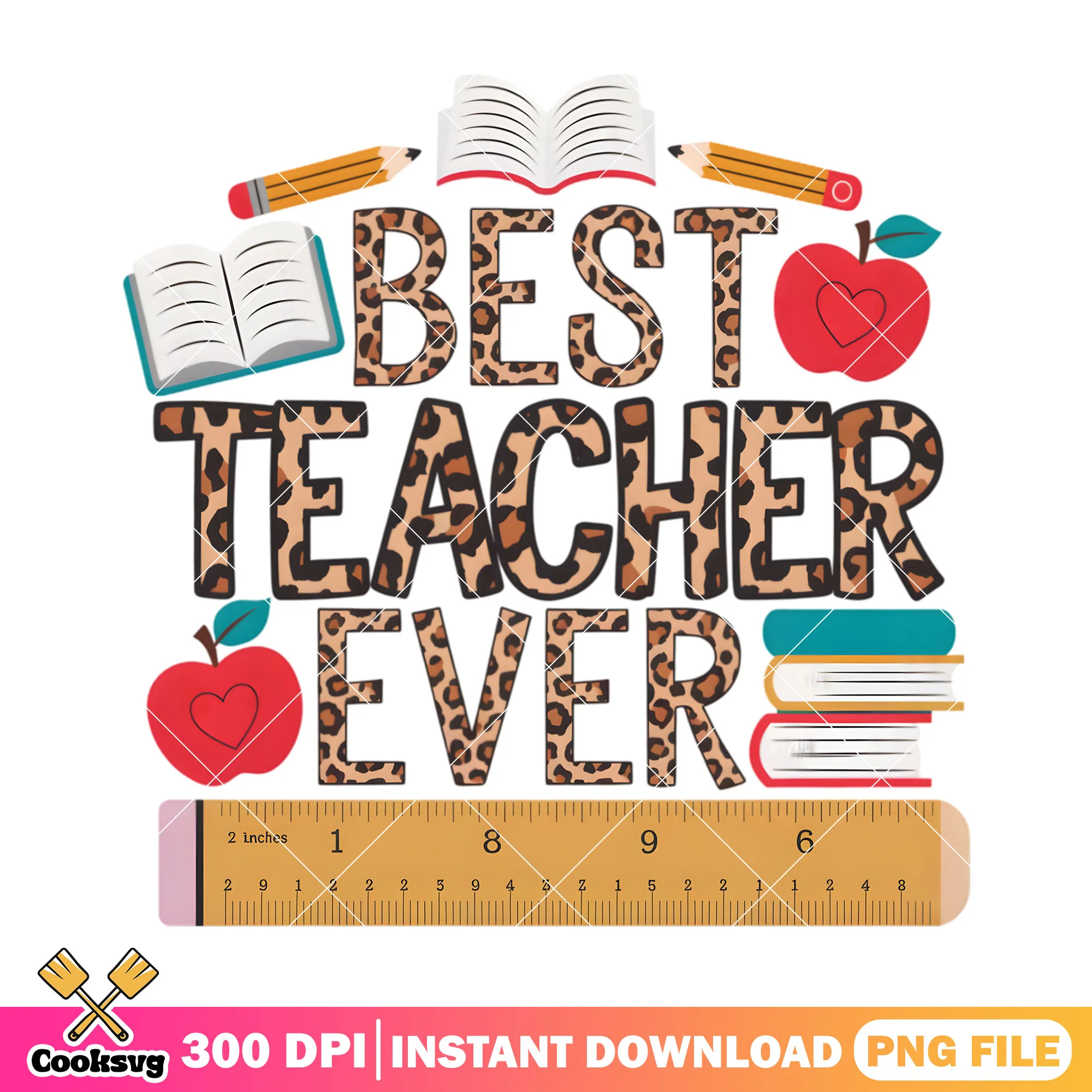 Best teacher ever design png, brown ruler png, go back to school png