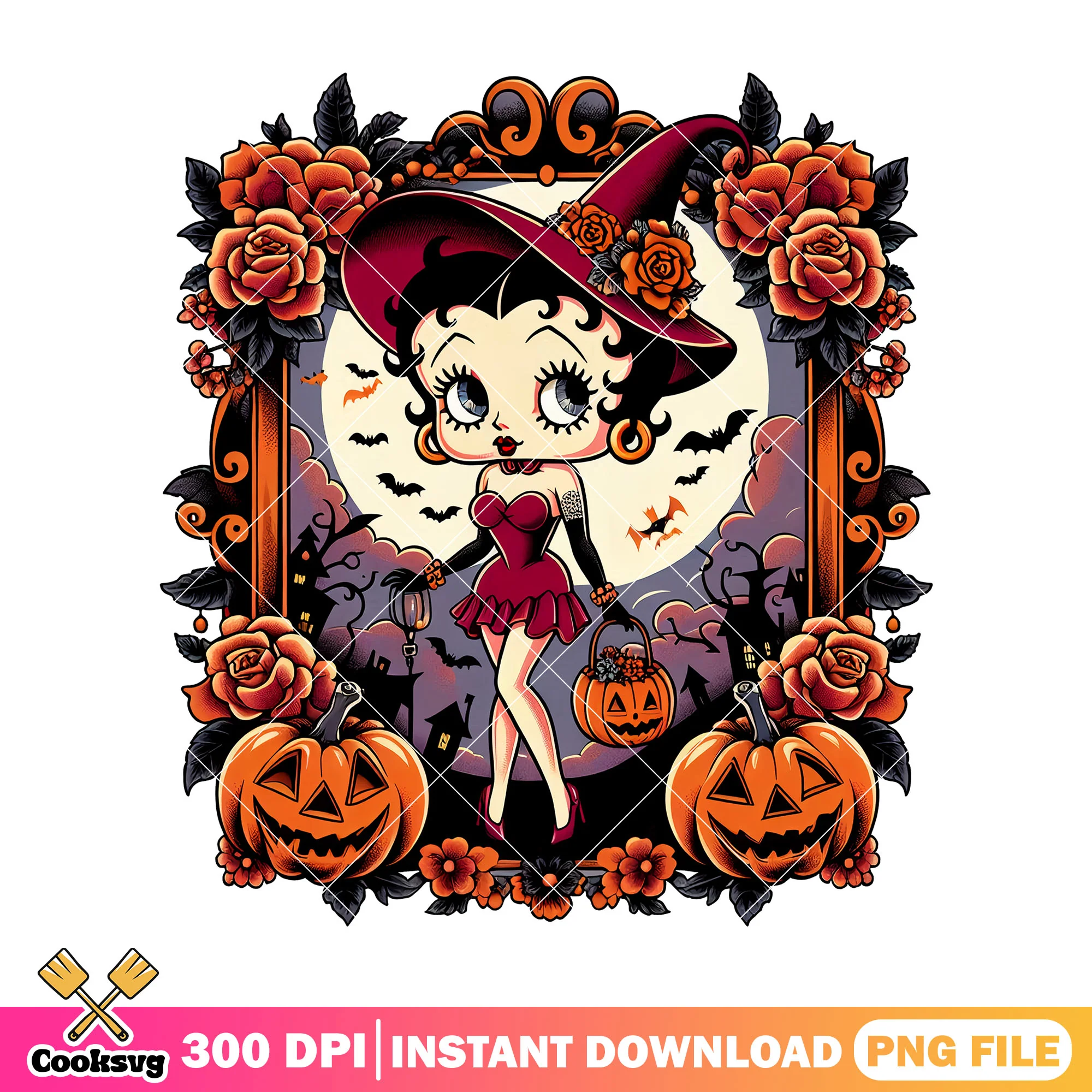 Betty boop witch halloween png, betty boop cute png, horror cartoon png