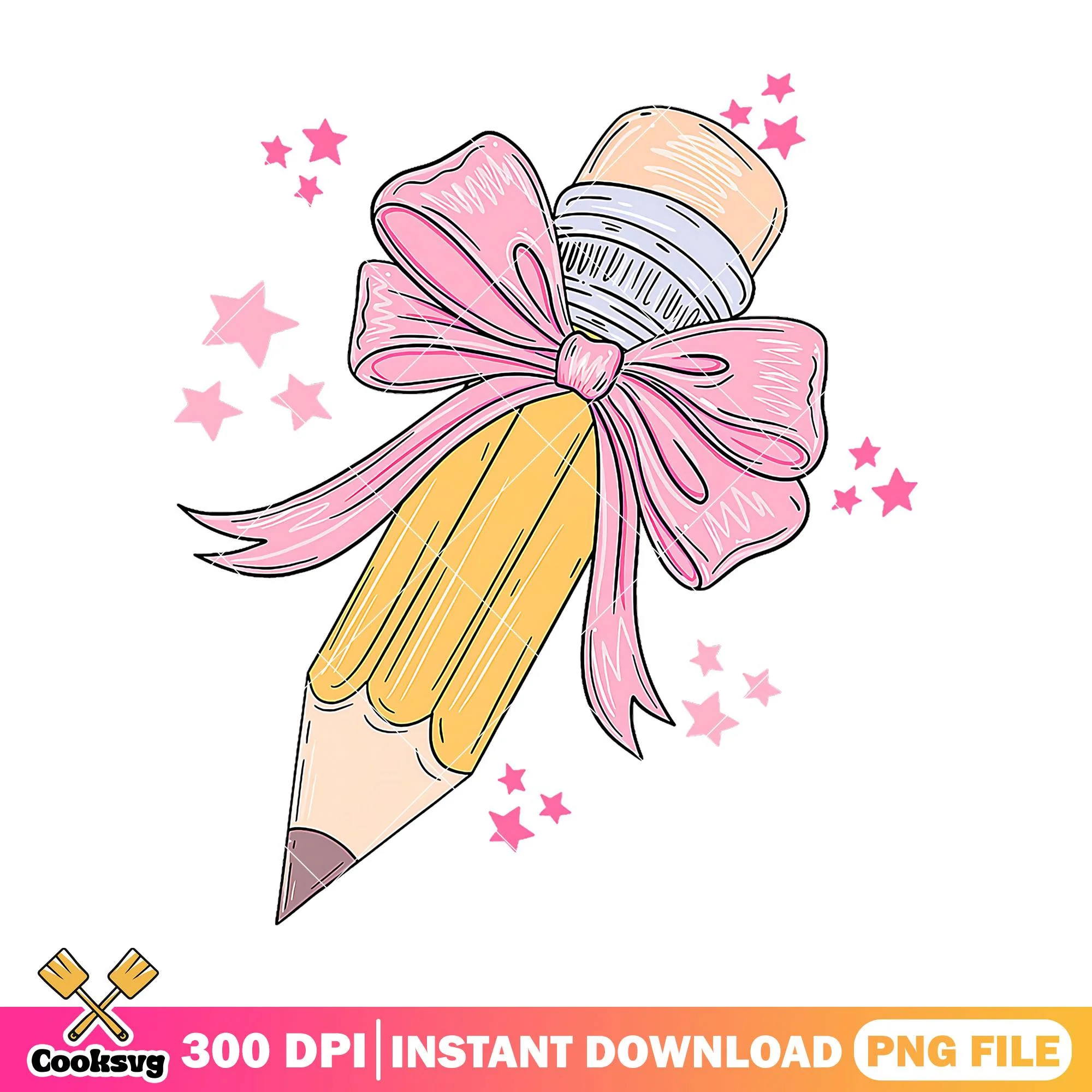Big bow pencil design png, back to school day png, big pencil png