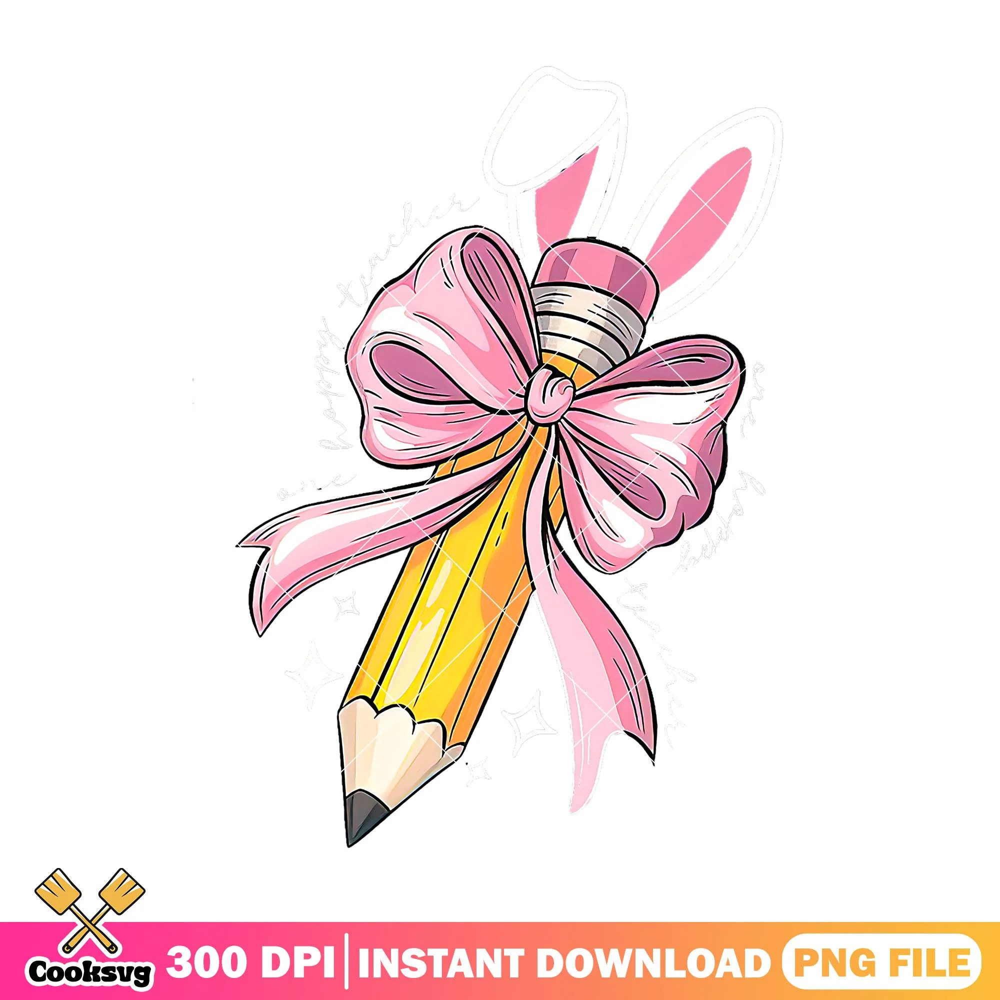 Big bow pencil design png, pink bow png, back to school day png