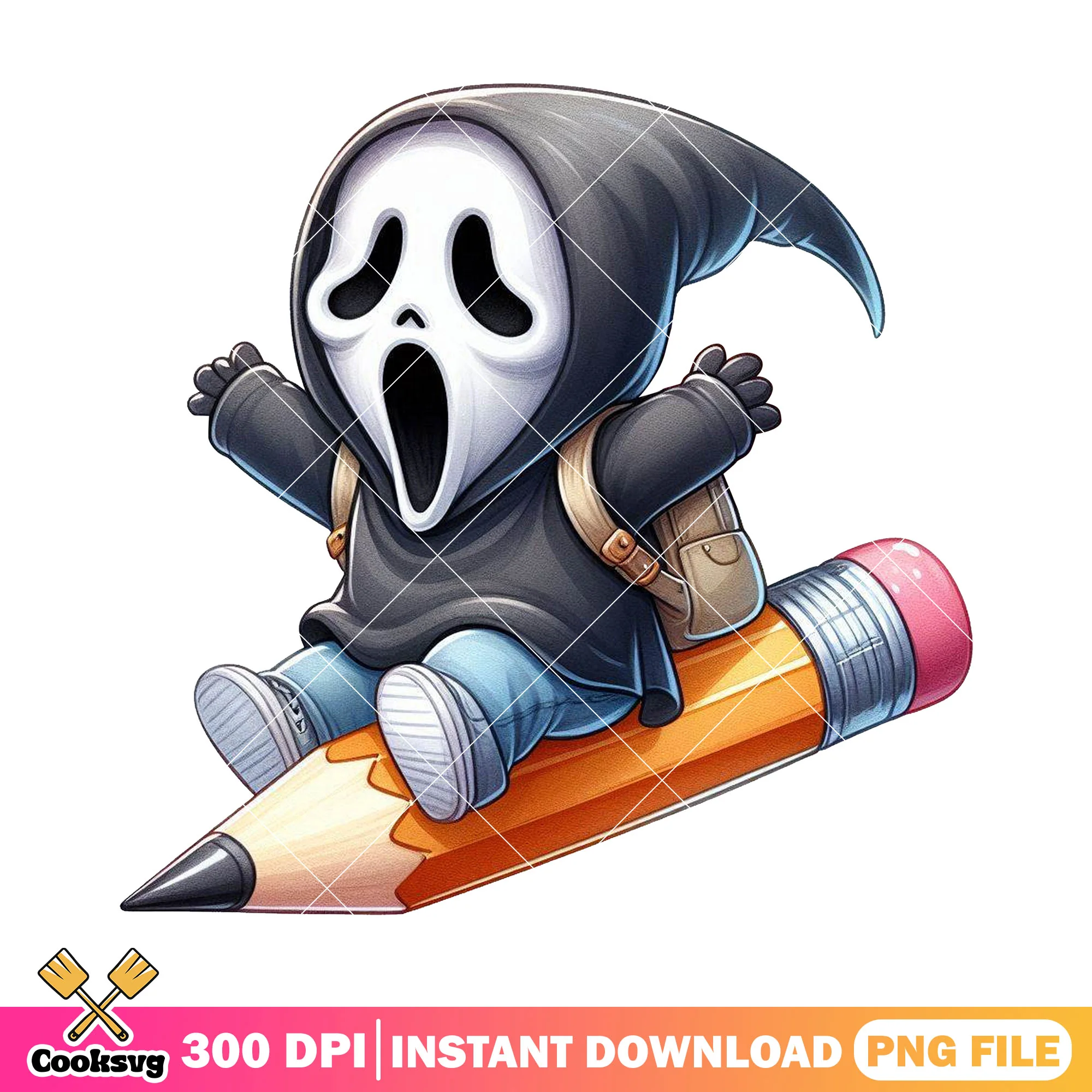 Big pencil and ghostface png, back to school png, cute ghostface png