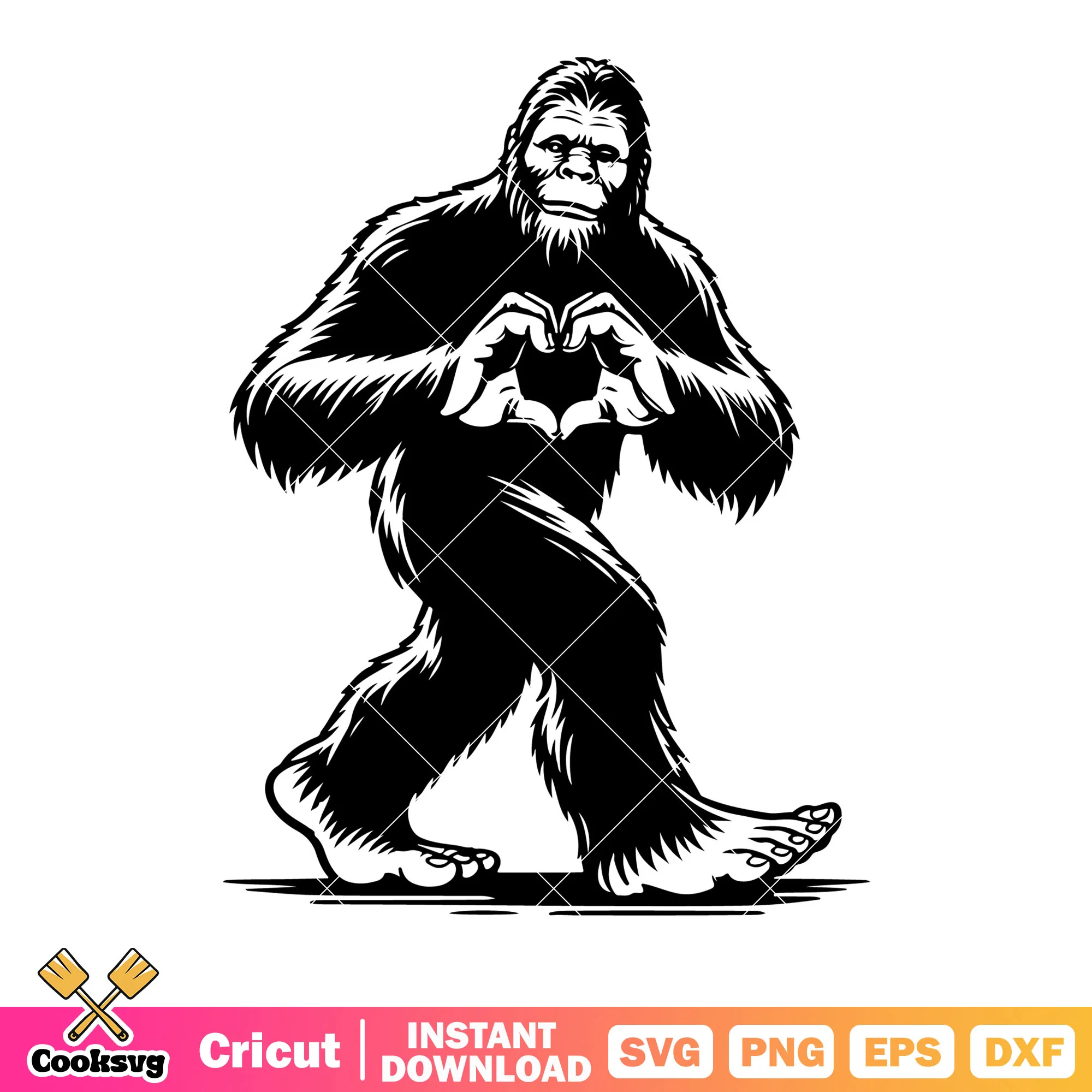 Bigfoot walking svg, hand heart icon svg, mysterious entity svg