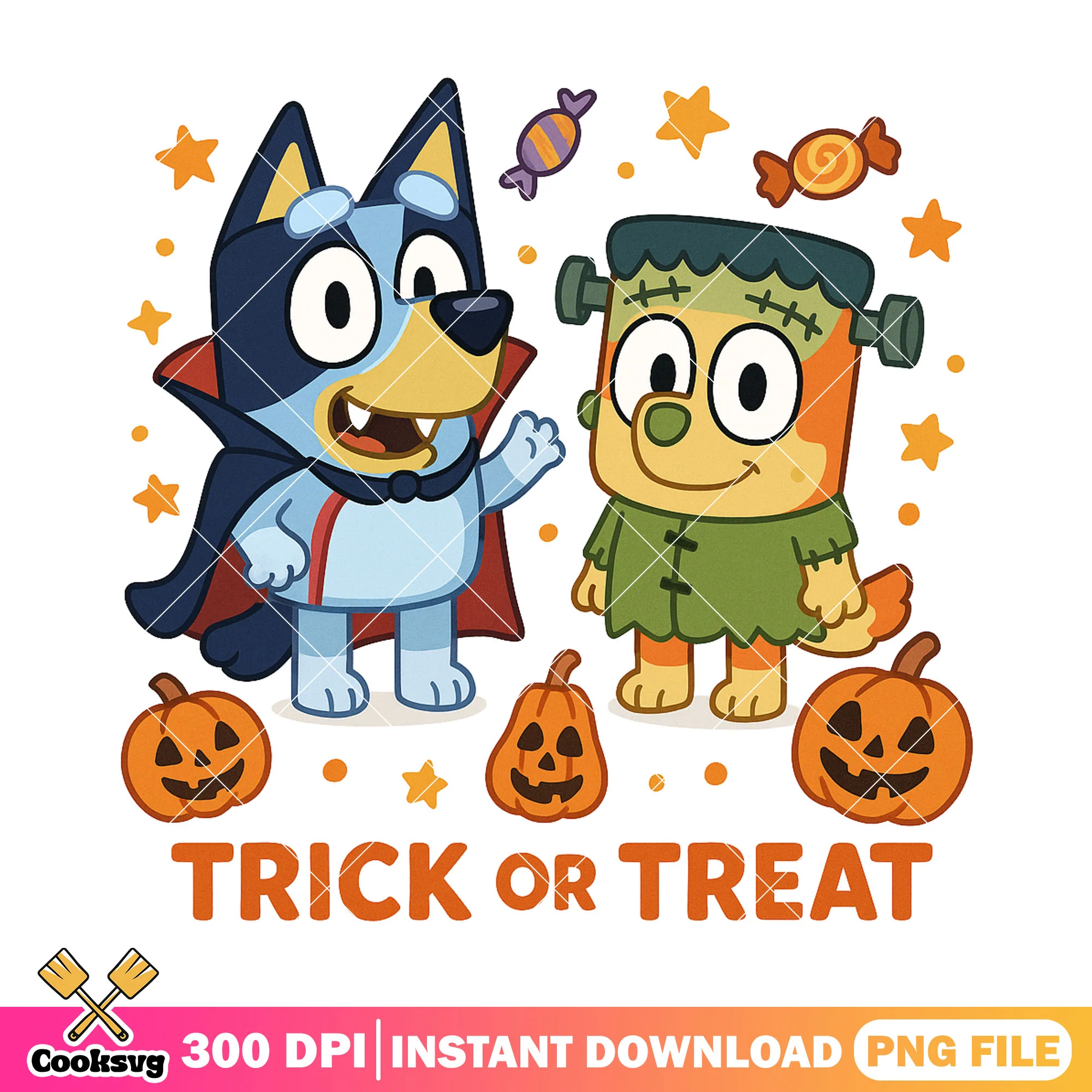 Binfo and bluey costume on halloween day png, spirit of halloween png