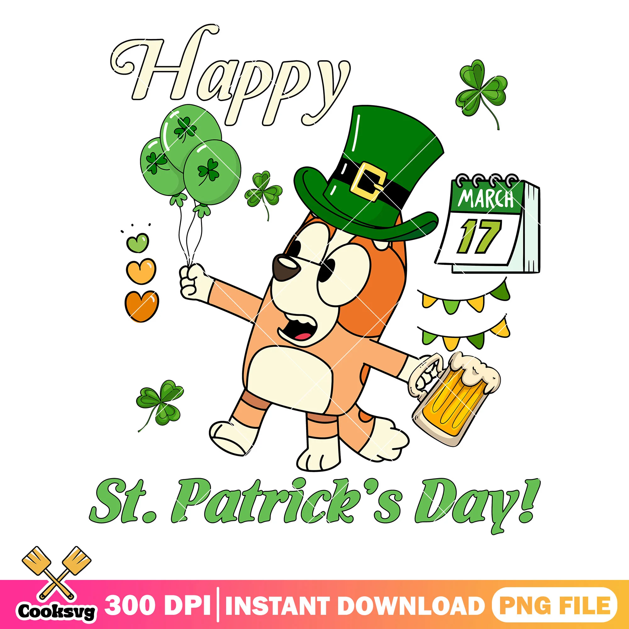 Bingo and beer patrick day png, bingo beer png, bingo dog png