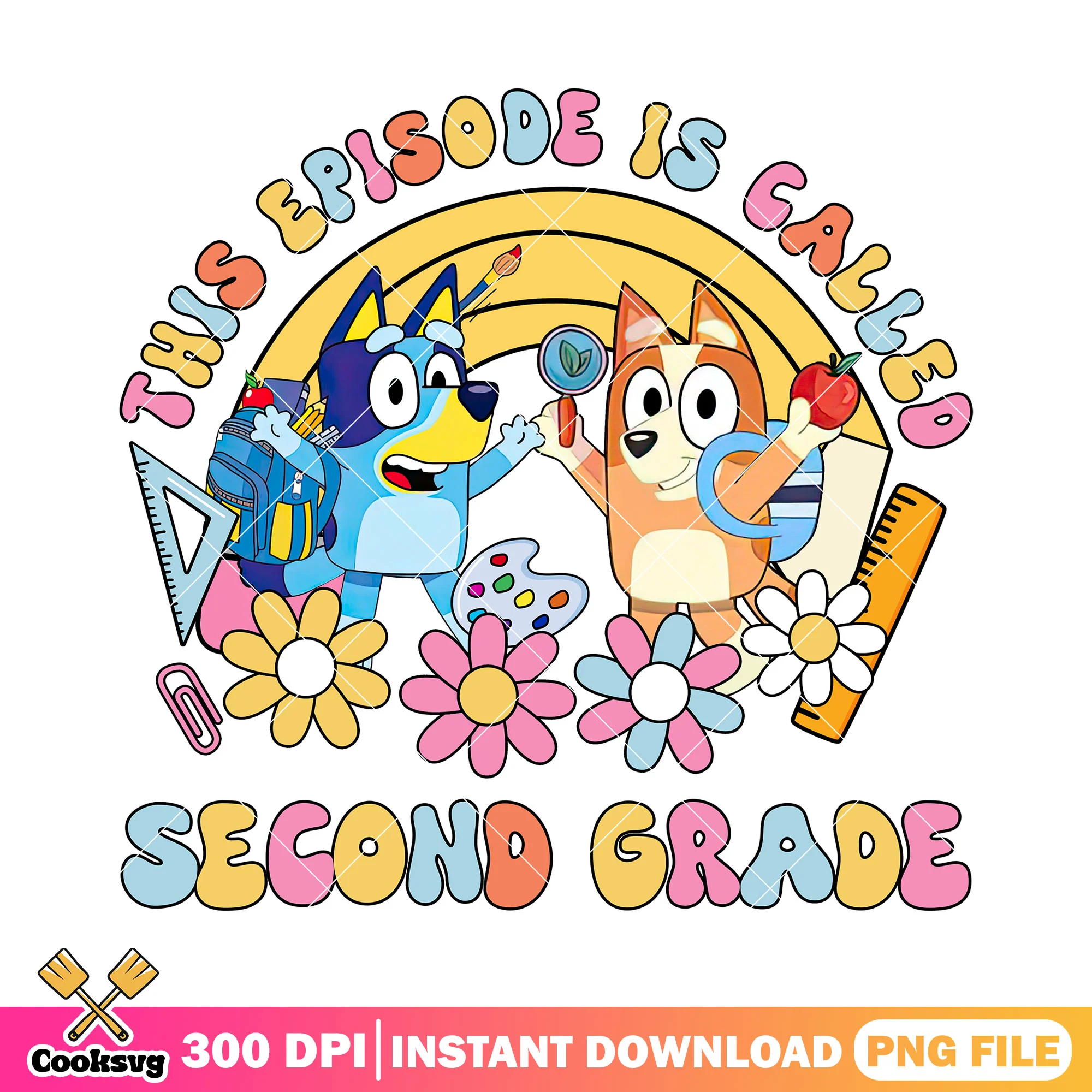 Bingo and bluey design png, second grade png, happy back to school png