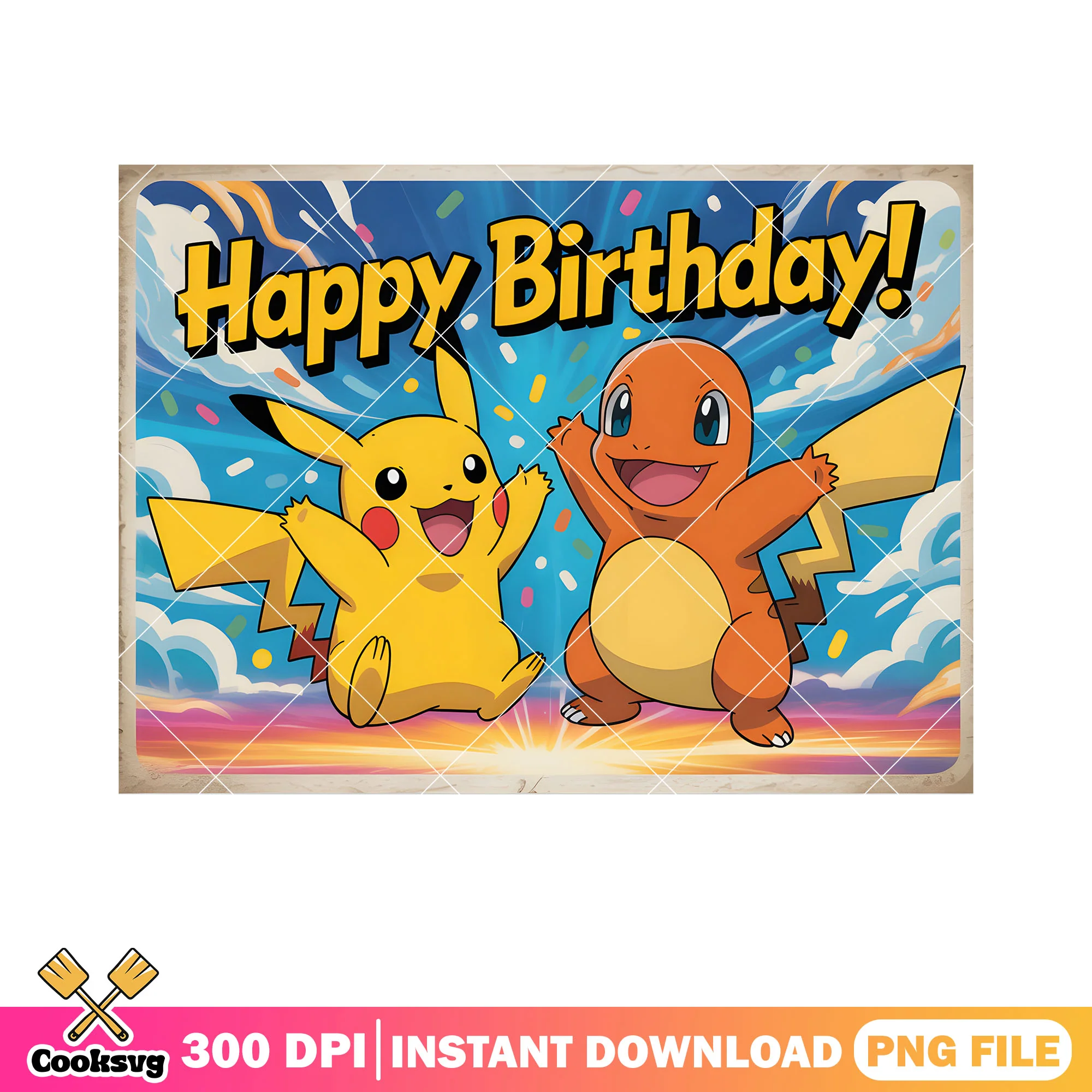 Birthday pikachu charmeleon poster png, pikachu png, happy birthday png