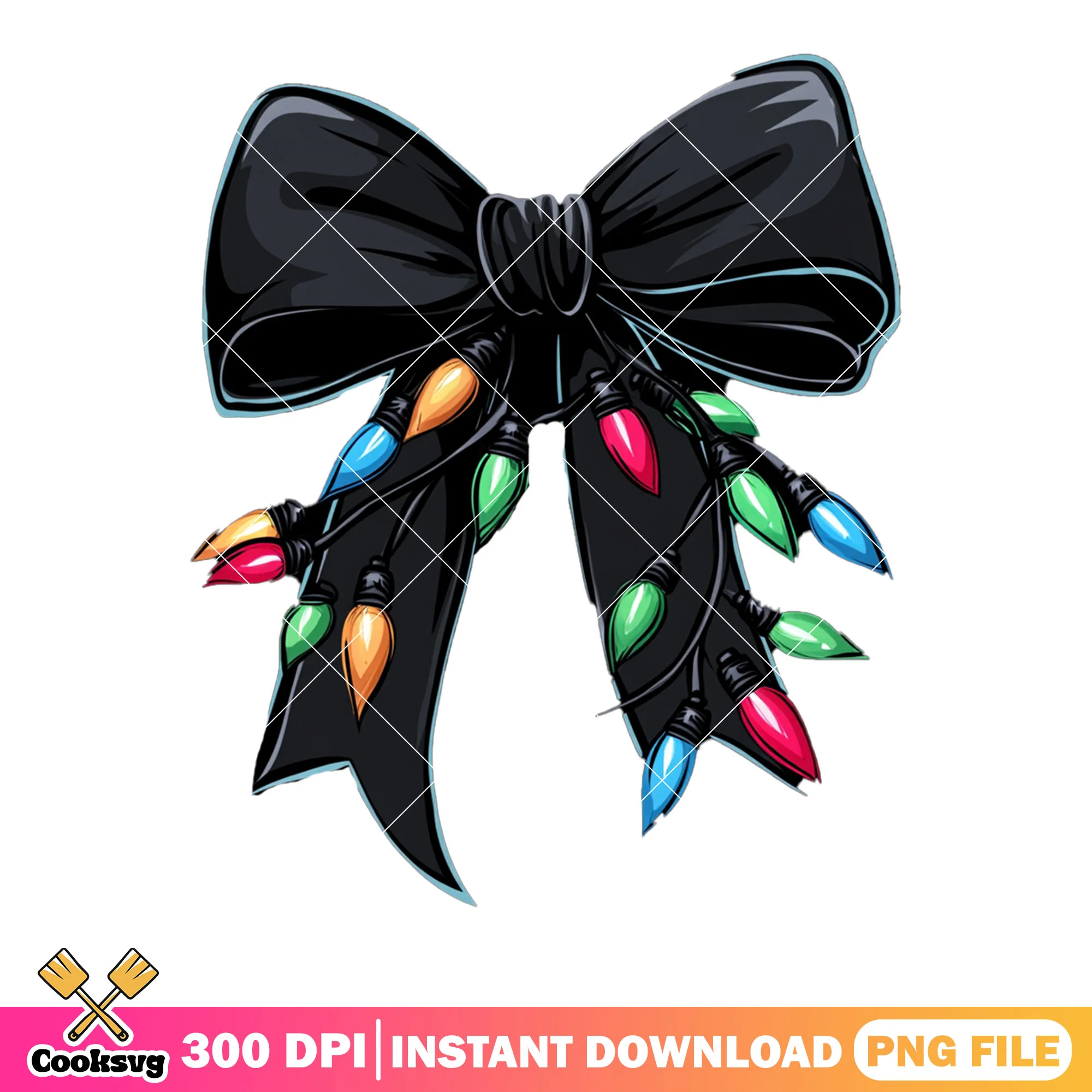 Black christmas costume png, christmas bow png, christmas lights png