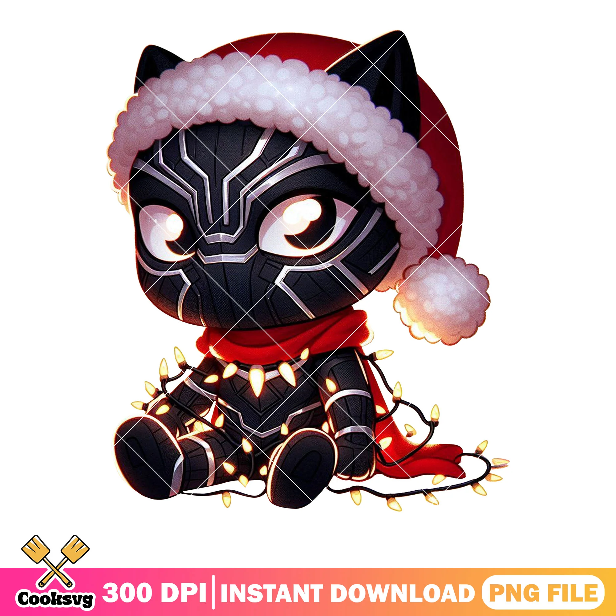 Black panther ornament png, panther lights decor png, santa hat png