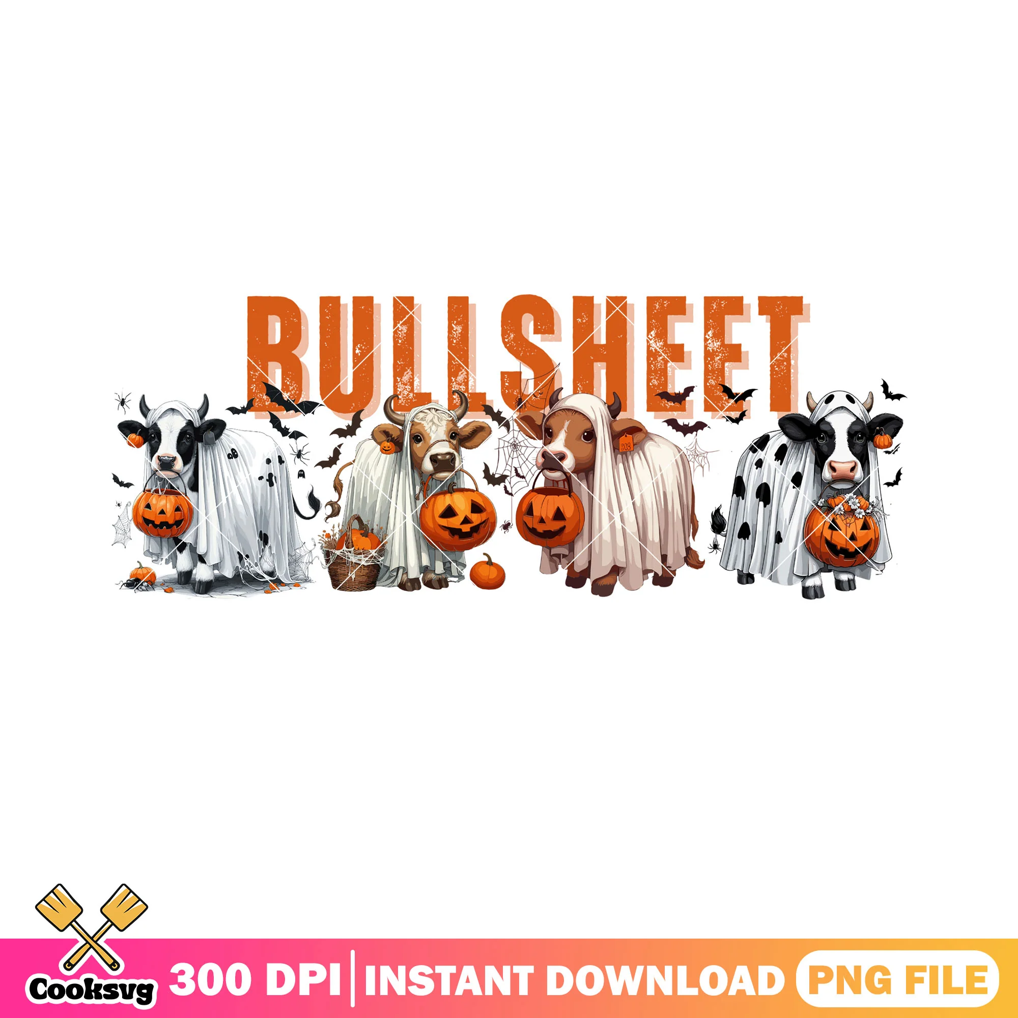 Blanket on Bull pumpkin png, ghost costume png, halloween night png