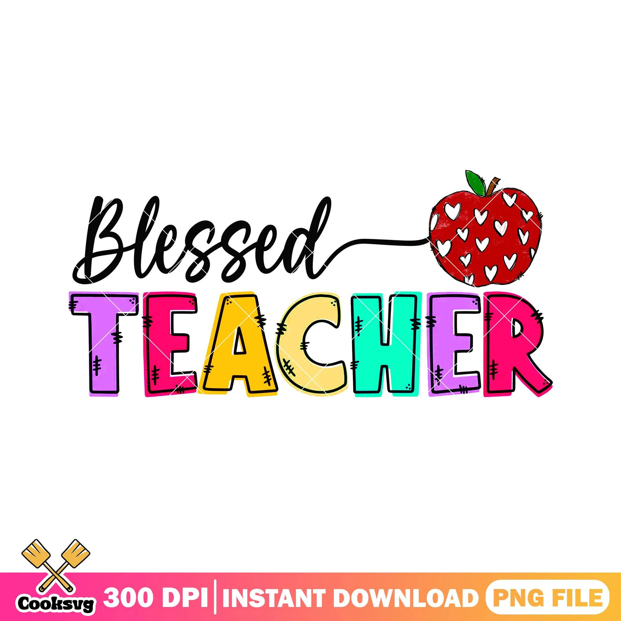 Blessed teacher design file png, red apple png, go back to school png