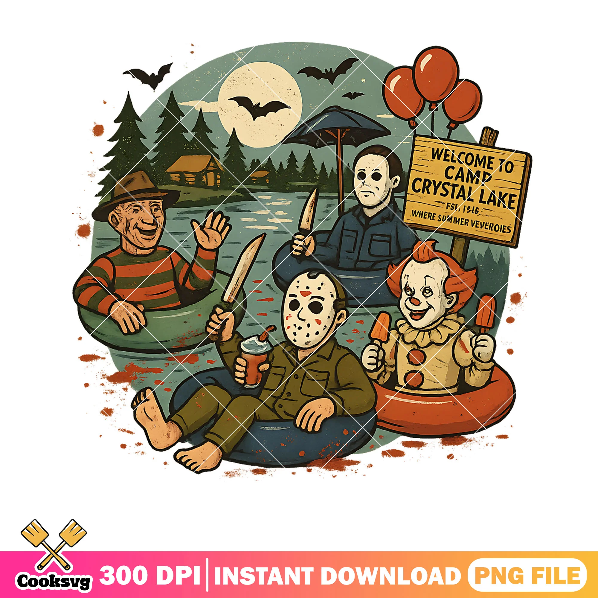 bloody crystal lake png, cute halloween png, micheal myers png