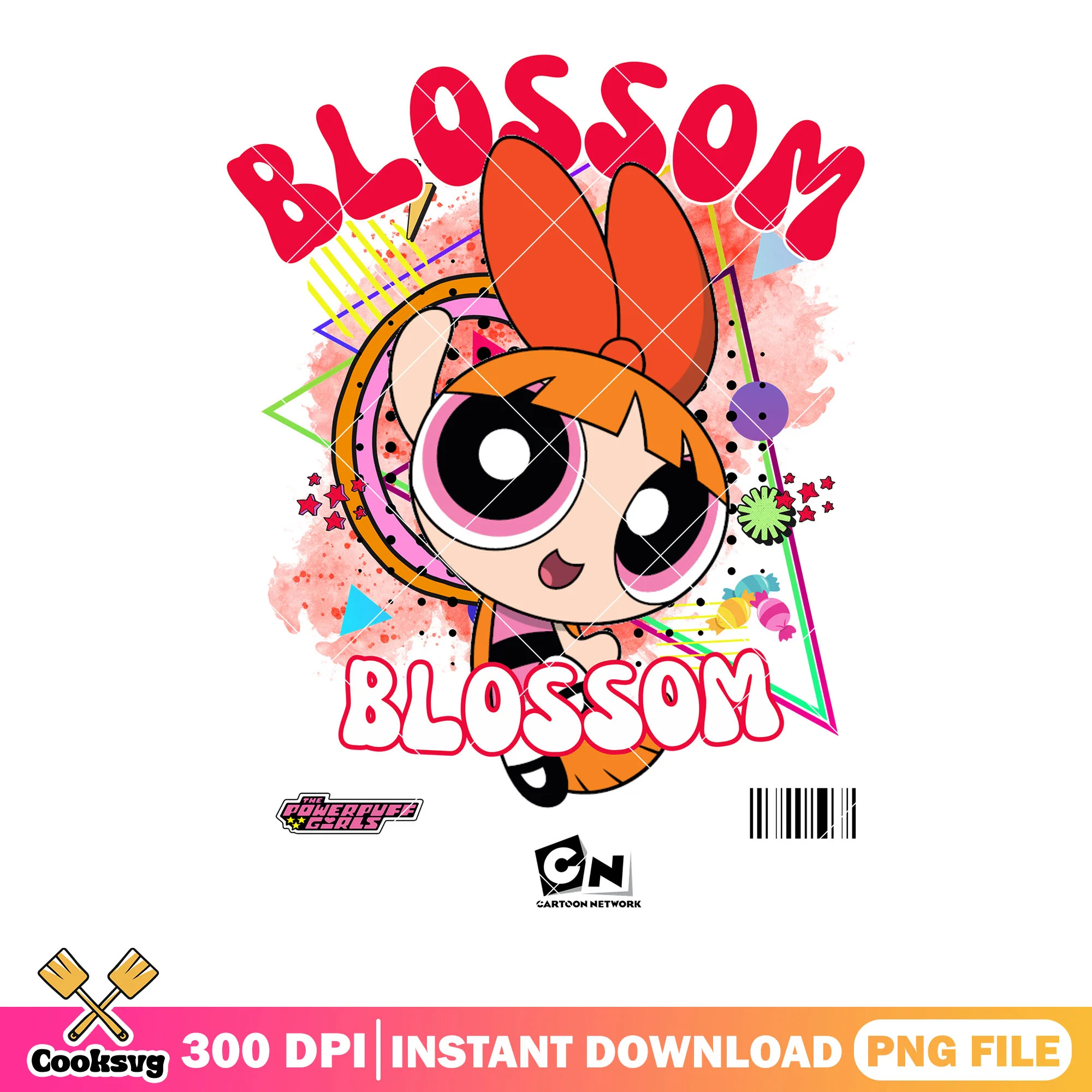 Blossom cartoon png, Powerpuff Girls retro png, cartoon network png