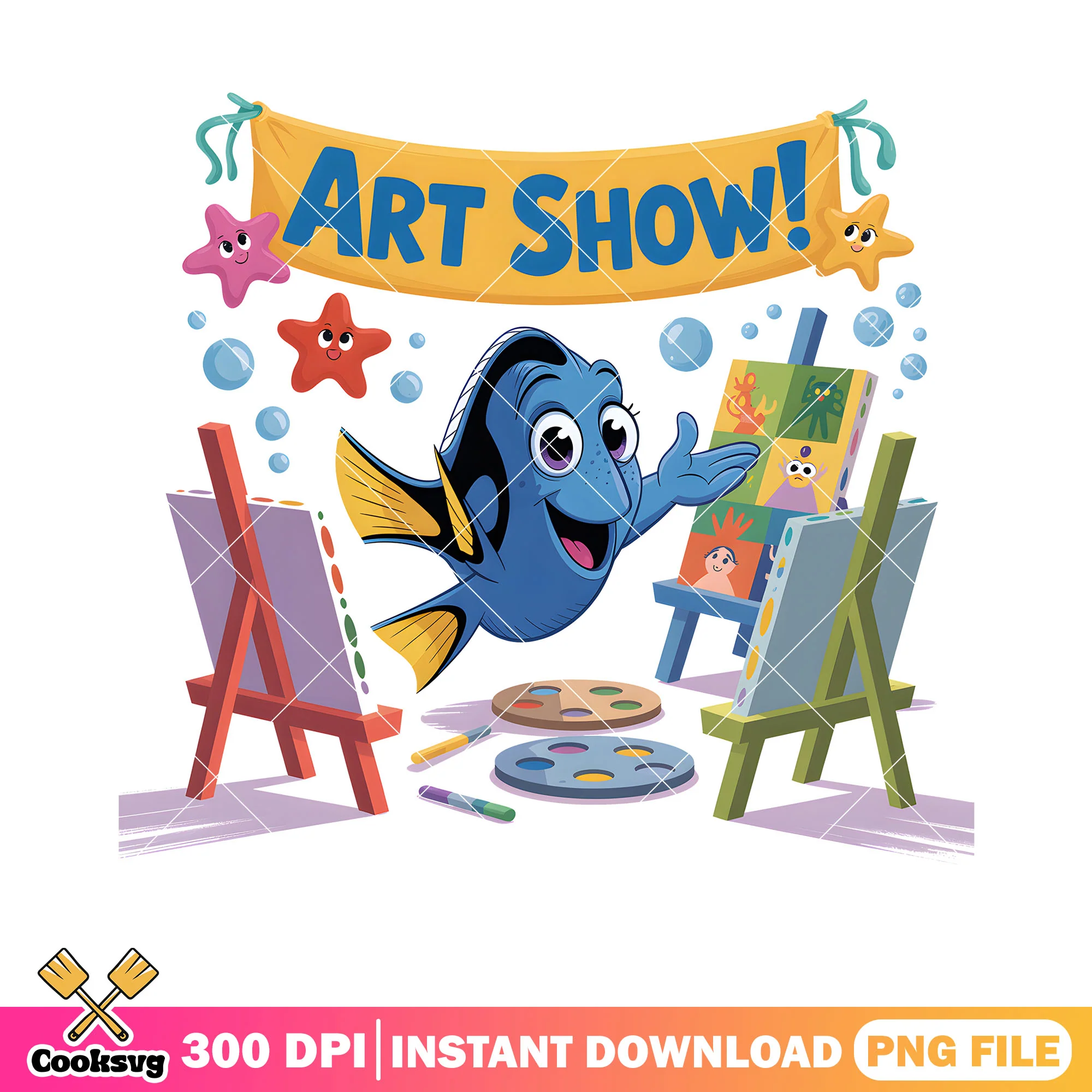 Blue art exhibition dory png, dory fish png, dory disney png