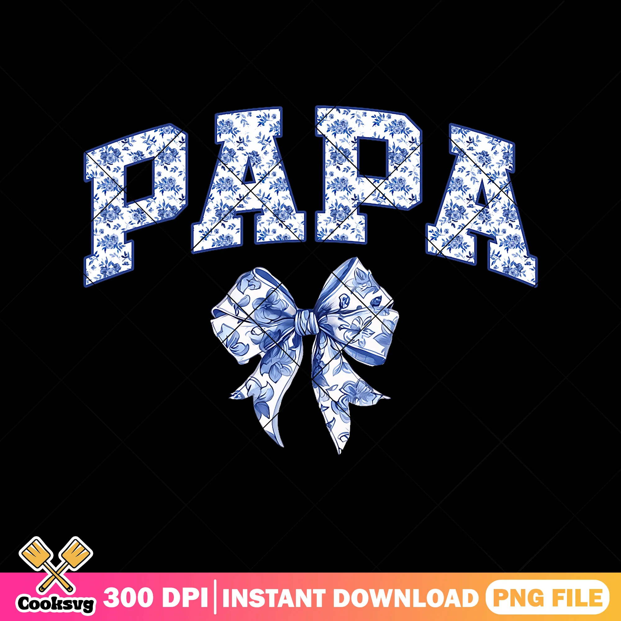 Blue chinoiserie bow papa png, coquette floral png, fathers day png