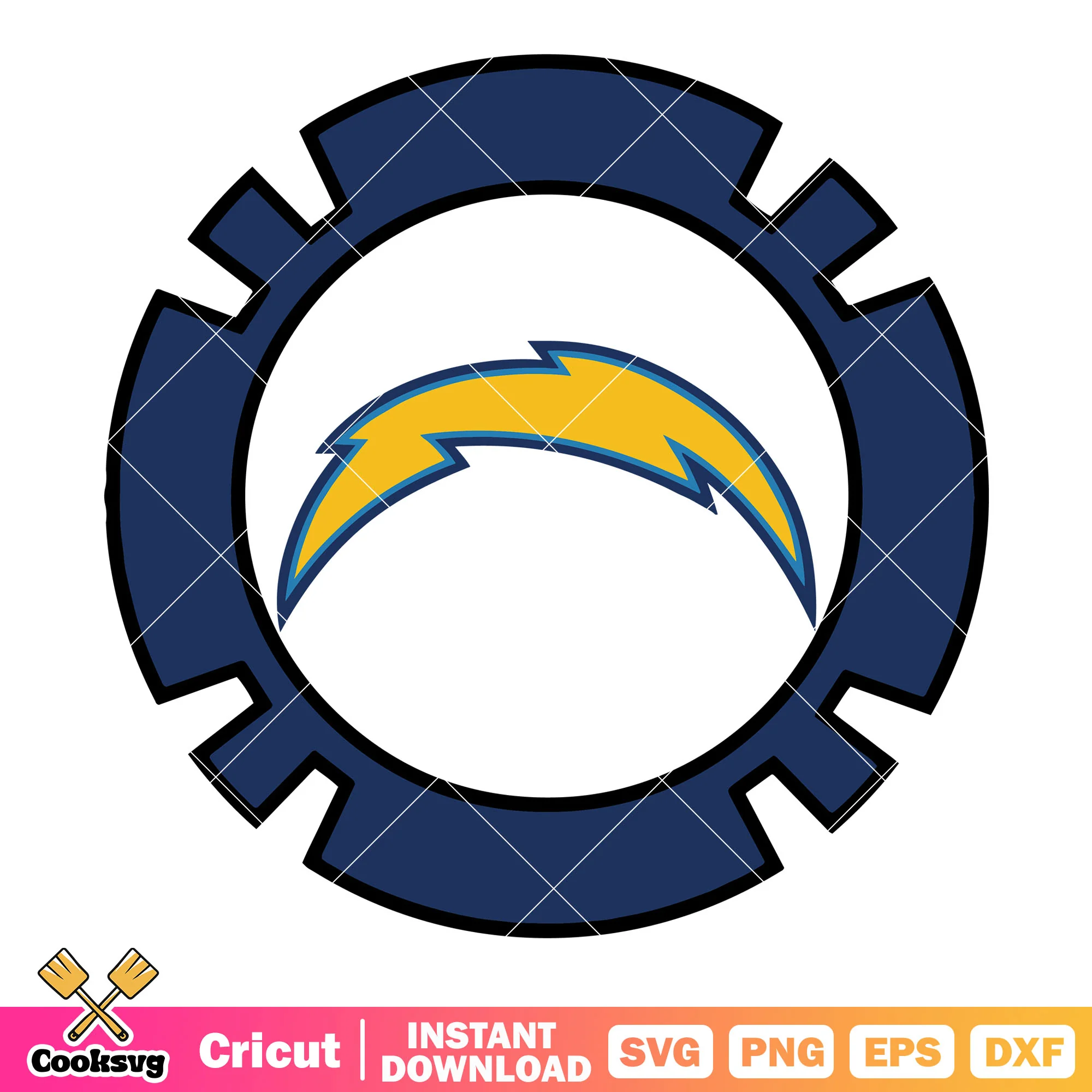Blue gear chargers svg, Los angeles chargers svg, yellow lightning svg