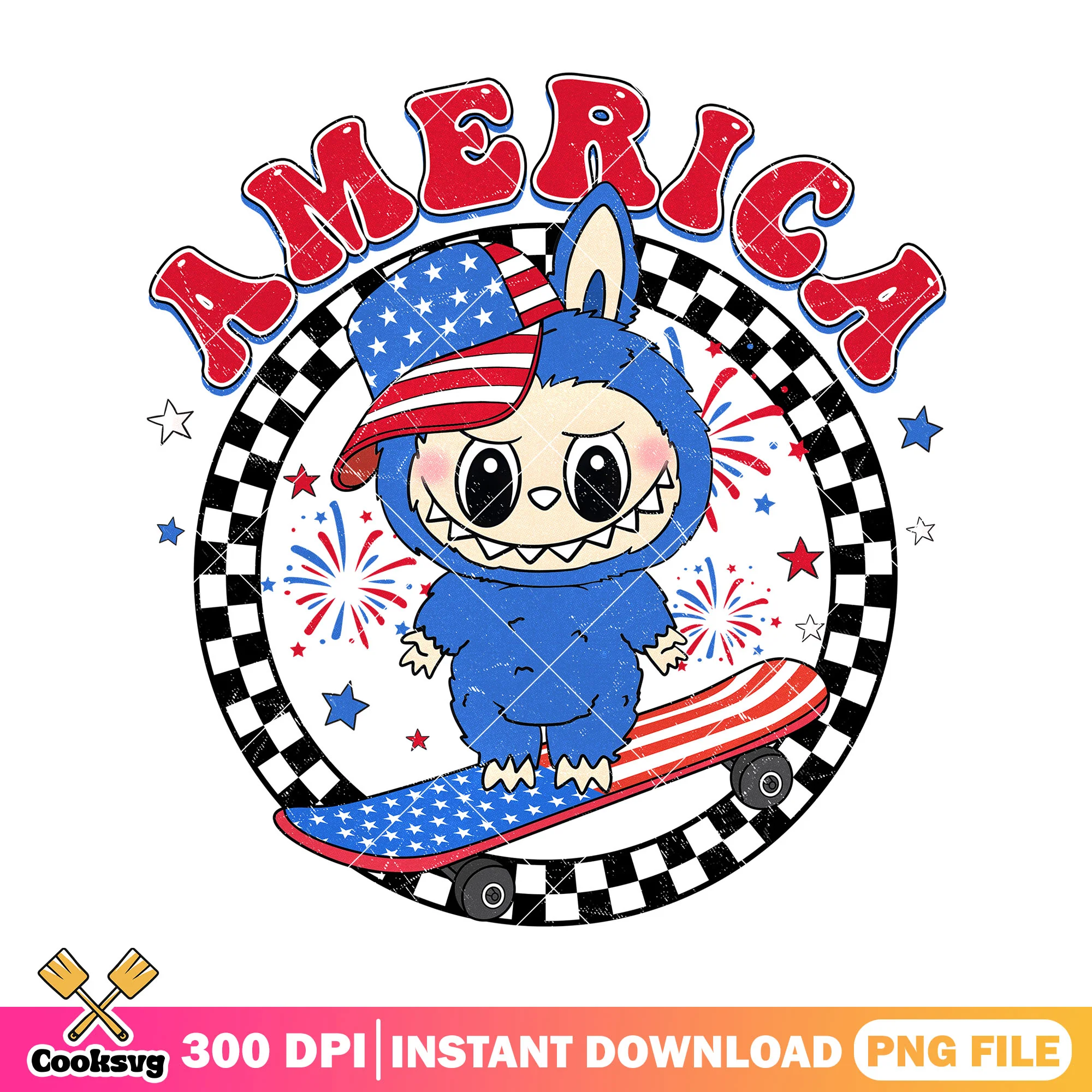Blue labubu america png, blue labubu png, hehe labubu png
