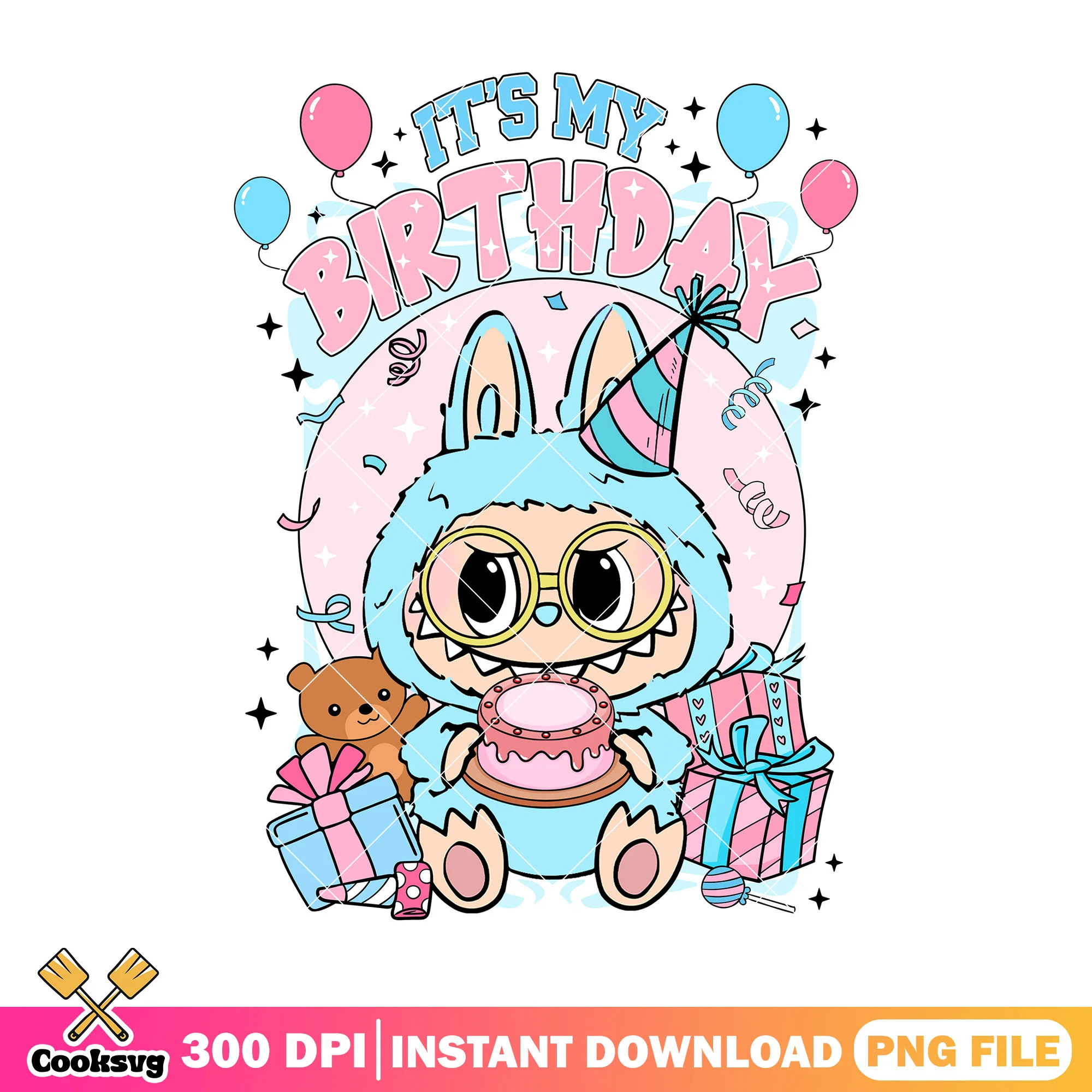 Blue labubu and birthday png, labubu monster png, labubu cute png