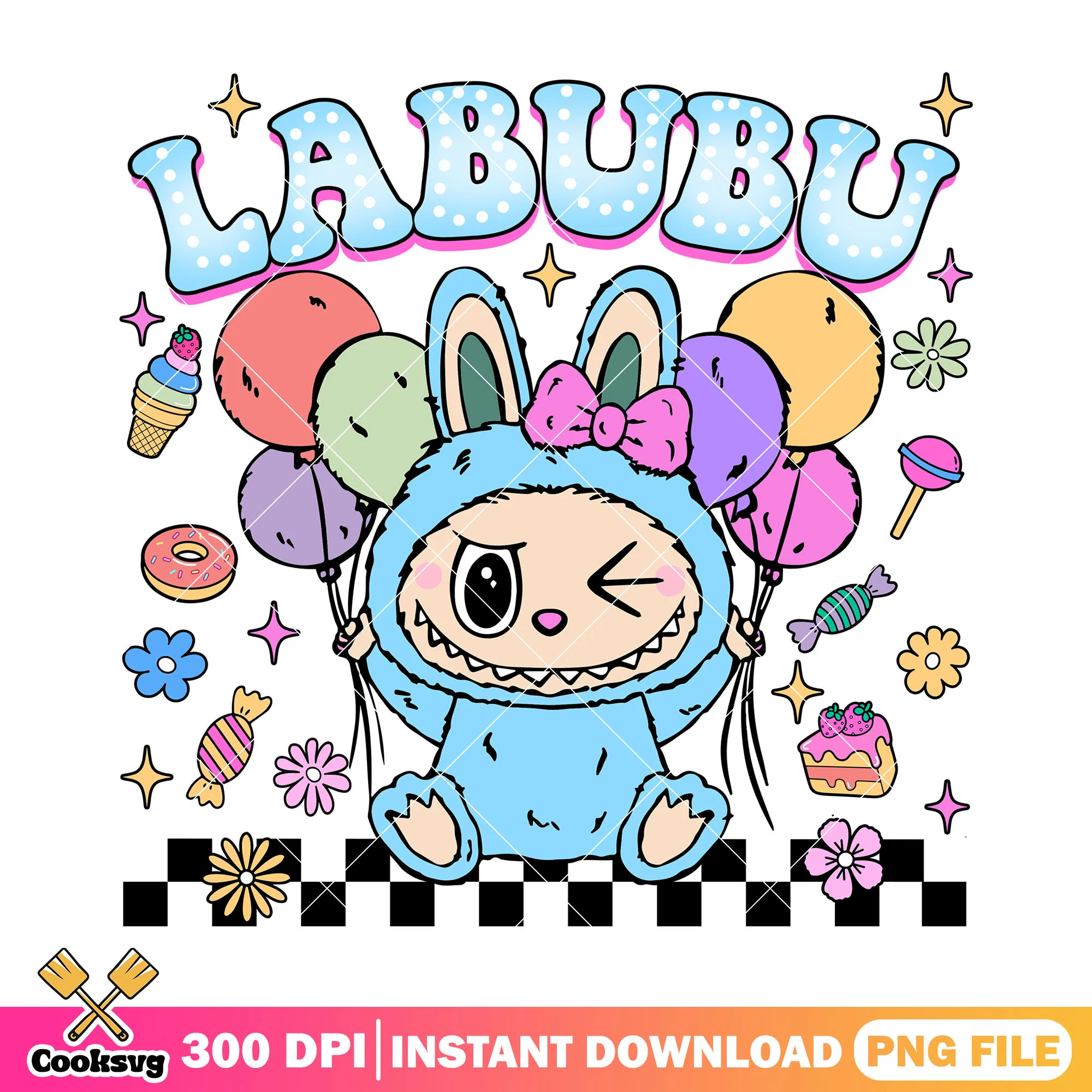 Blue labubu monster design png, labubu baby png, labubu sitting png