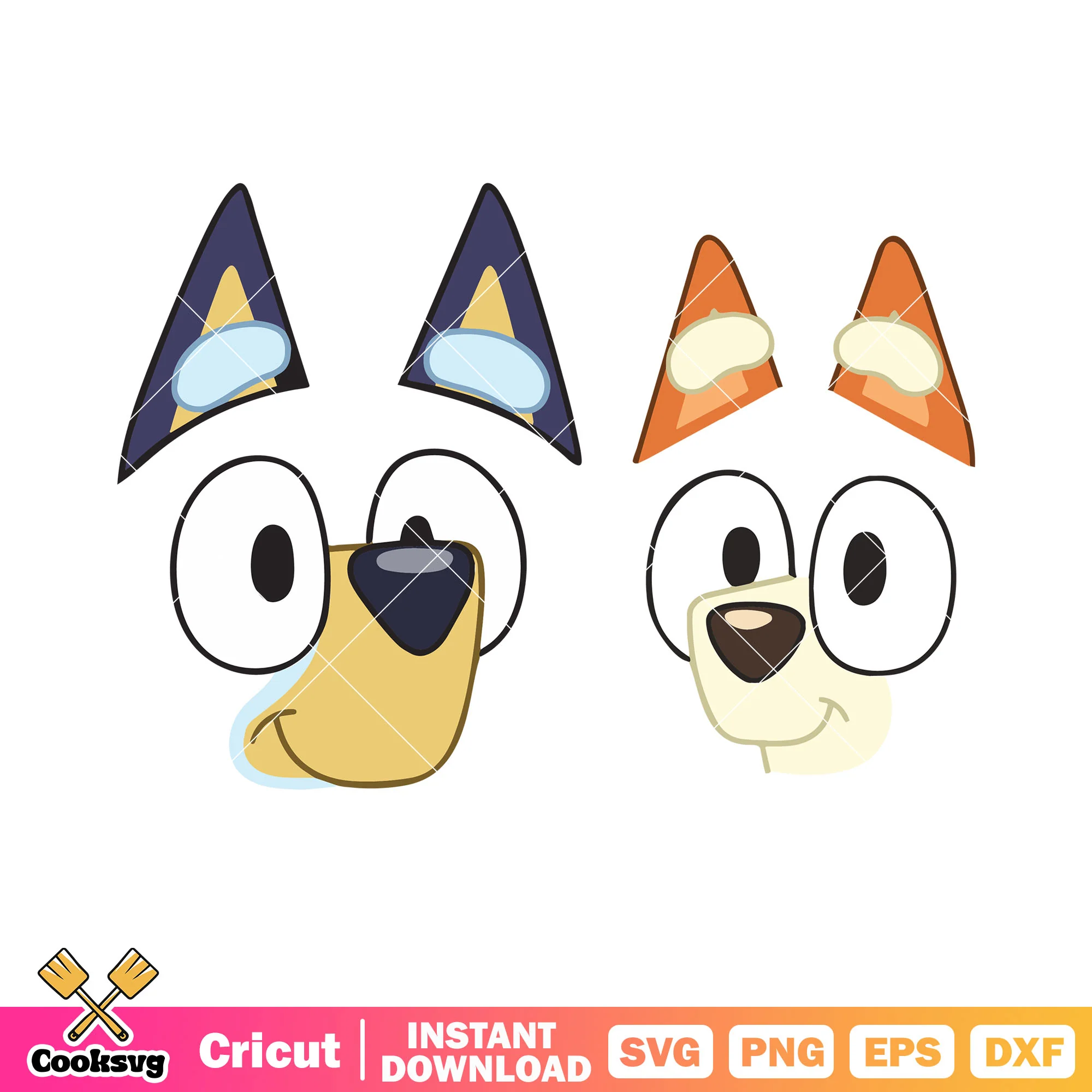 Bluey and bingo face svg, bluey cartoon characters svg, cartoon for kids svg