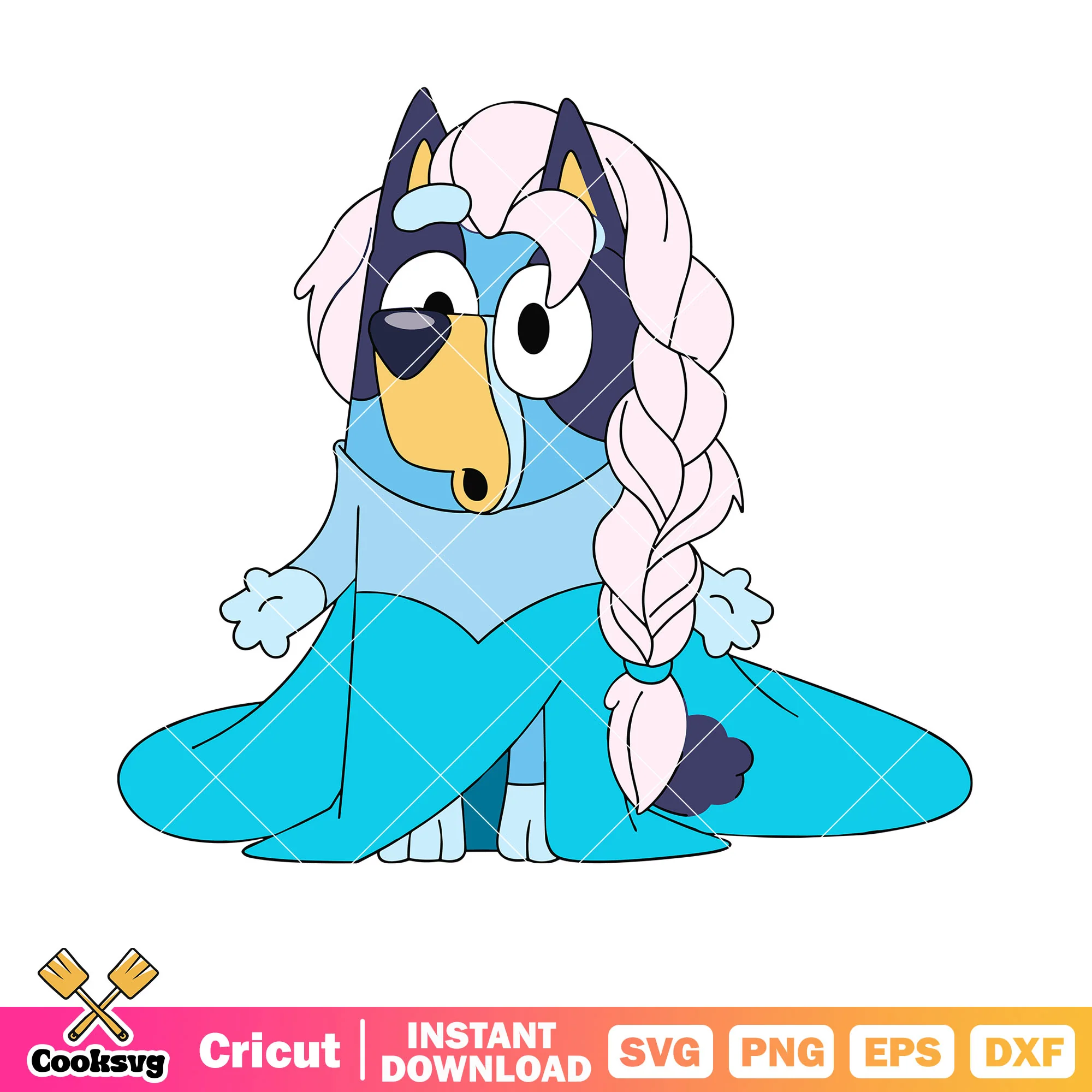 Bluey elsa costume svg, classic cartoon art svg, elsa dress svg