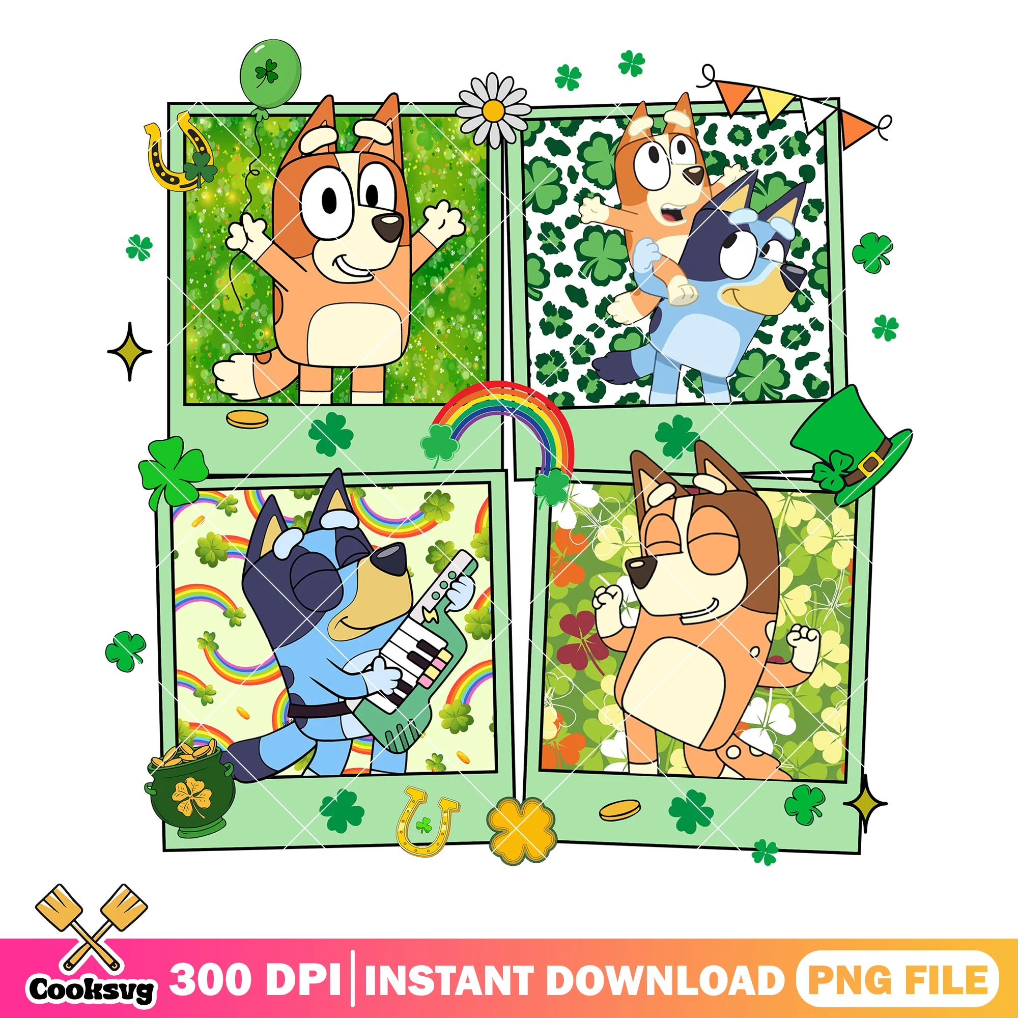 Bluey family patrick day png, bluey st patrick's day png