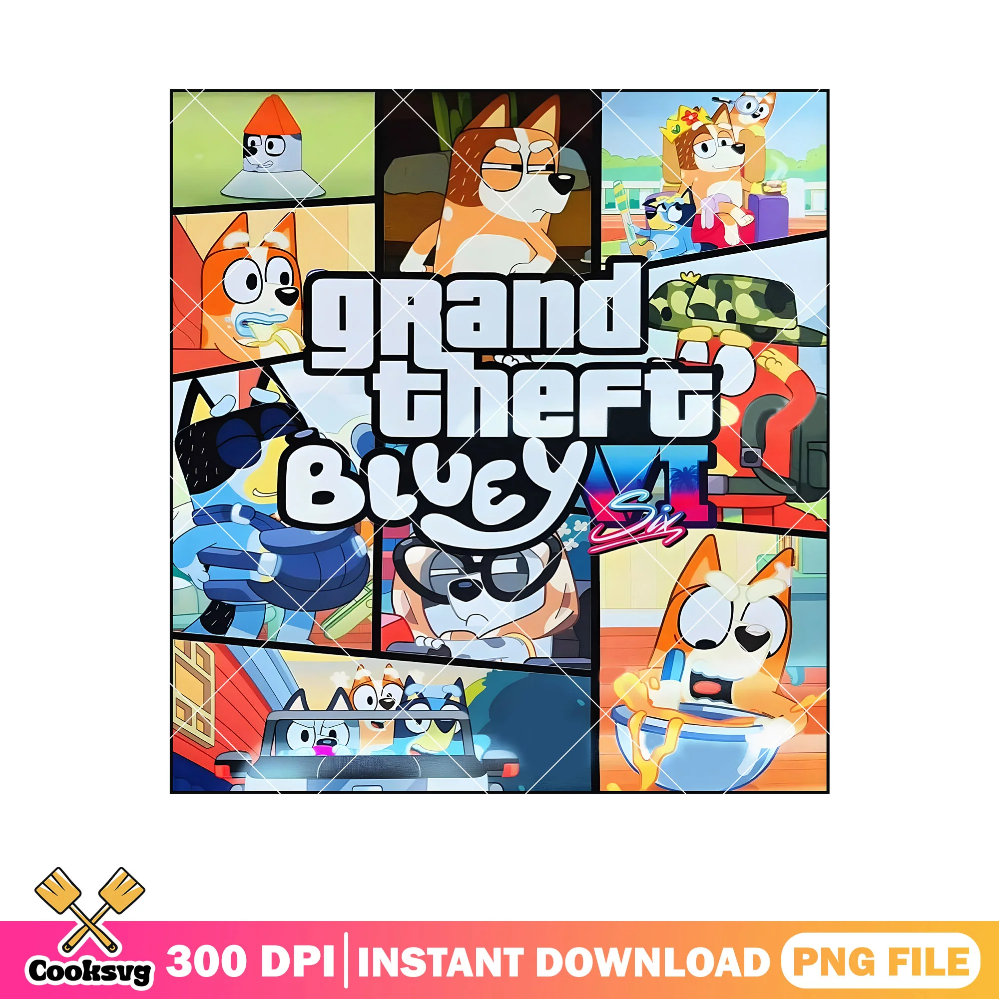 Bluey grand theft caryoon png, bluey figures png, bluey bingo png