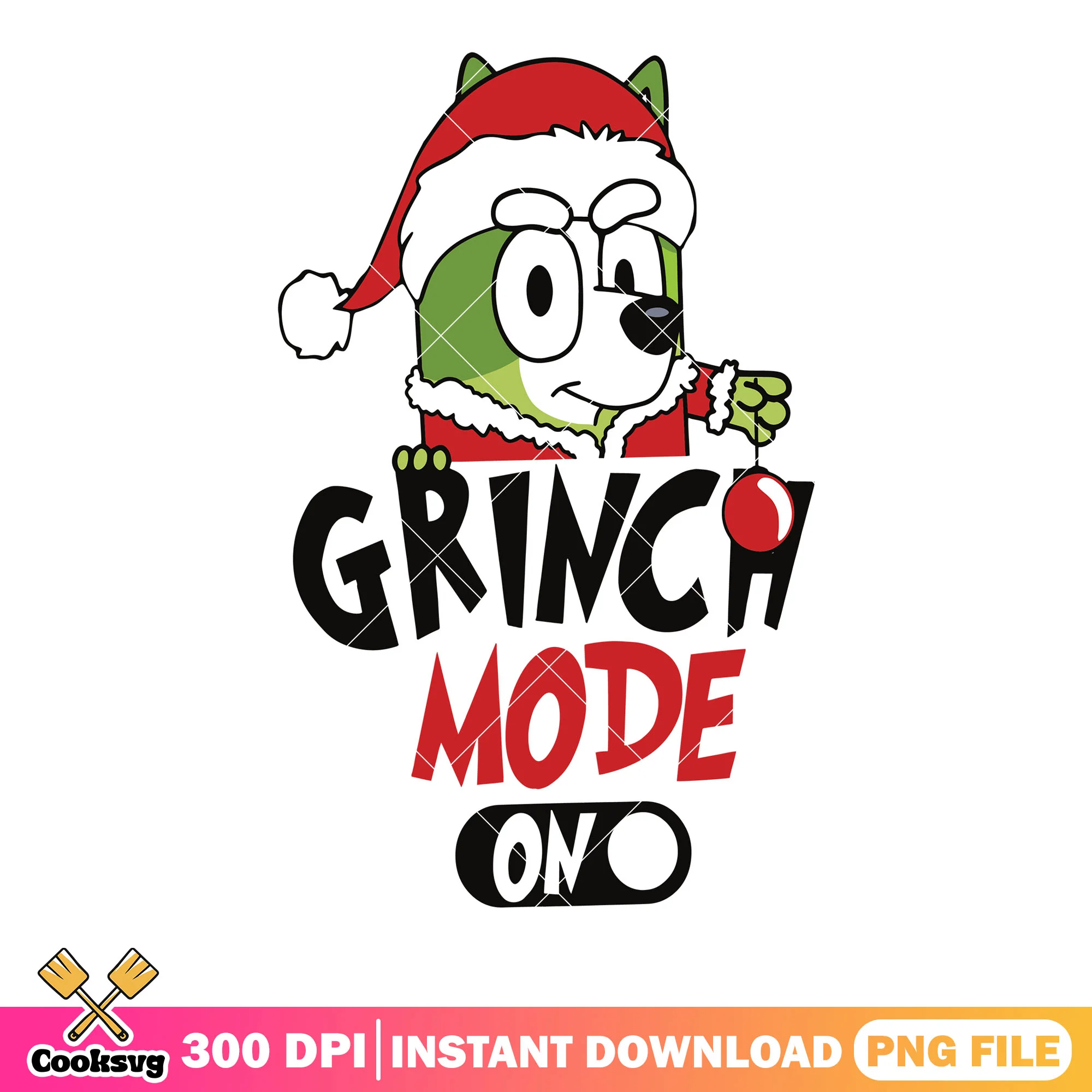 BLuey grinch mode on png, santa costume png, bluey movie png