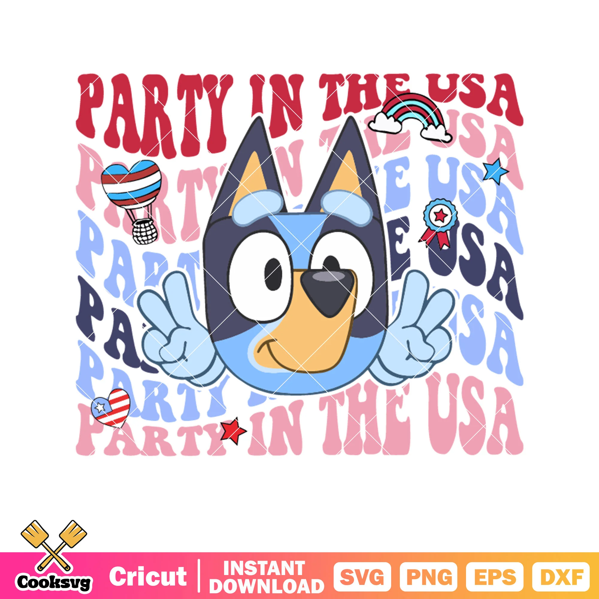 Bluey party in the usa cartoon svg, bluey ornament svg, character bluey svg