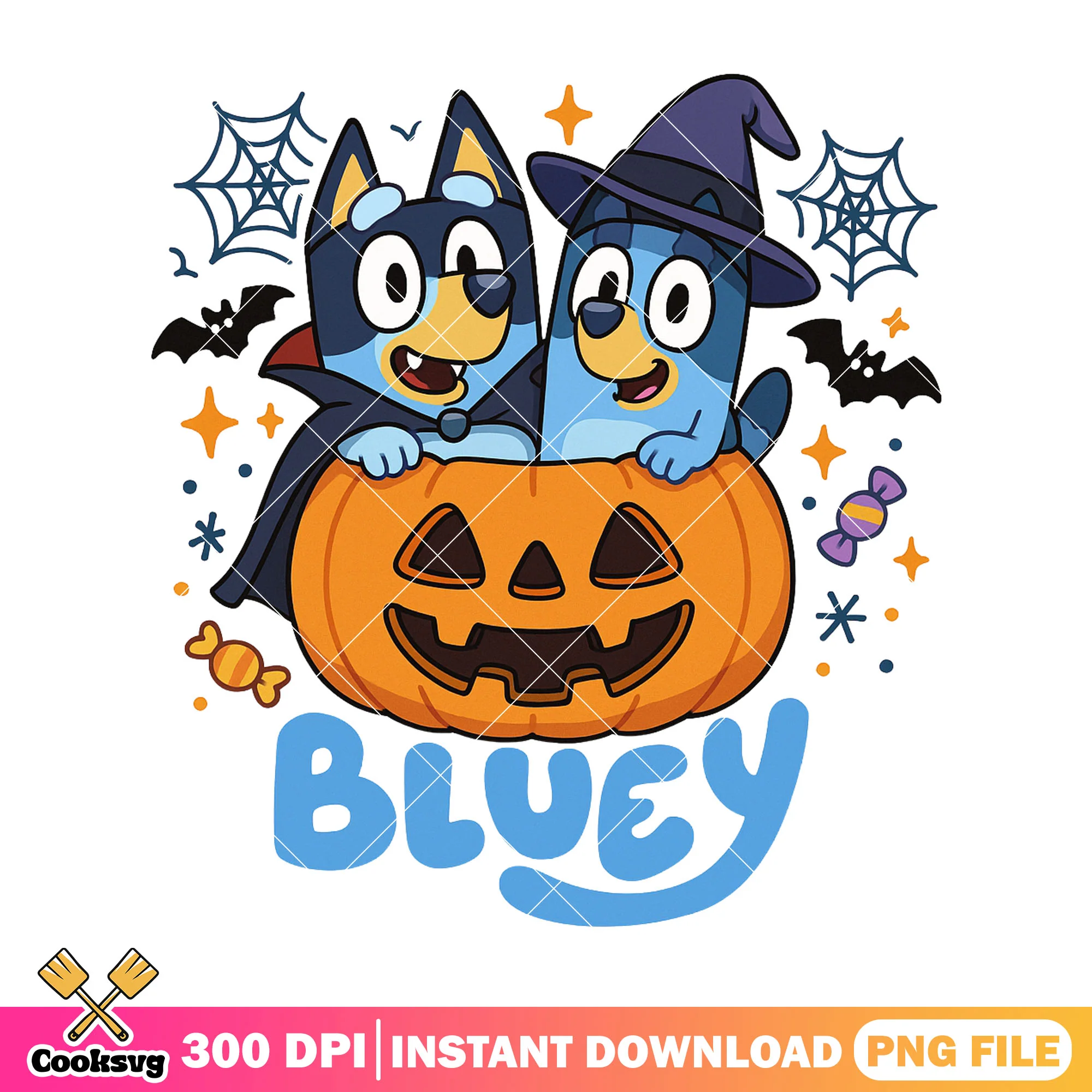 Bluey vampire and halloween pumpkin png, bluey family png