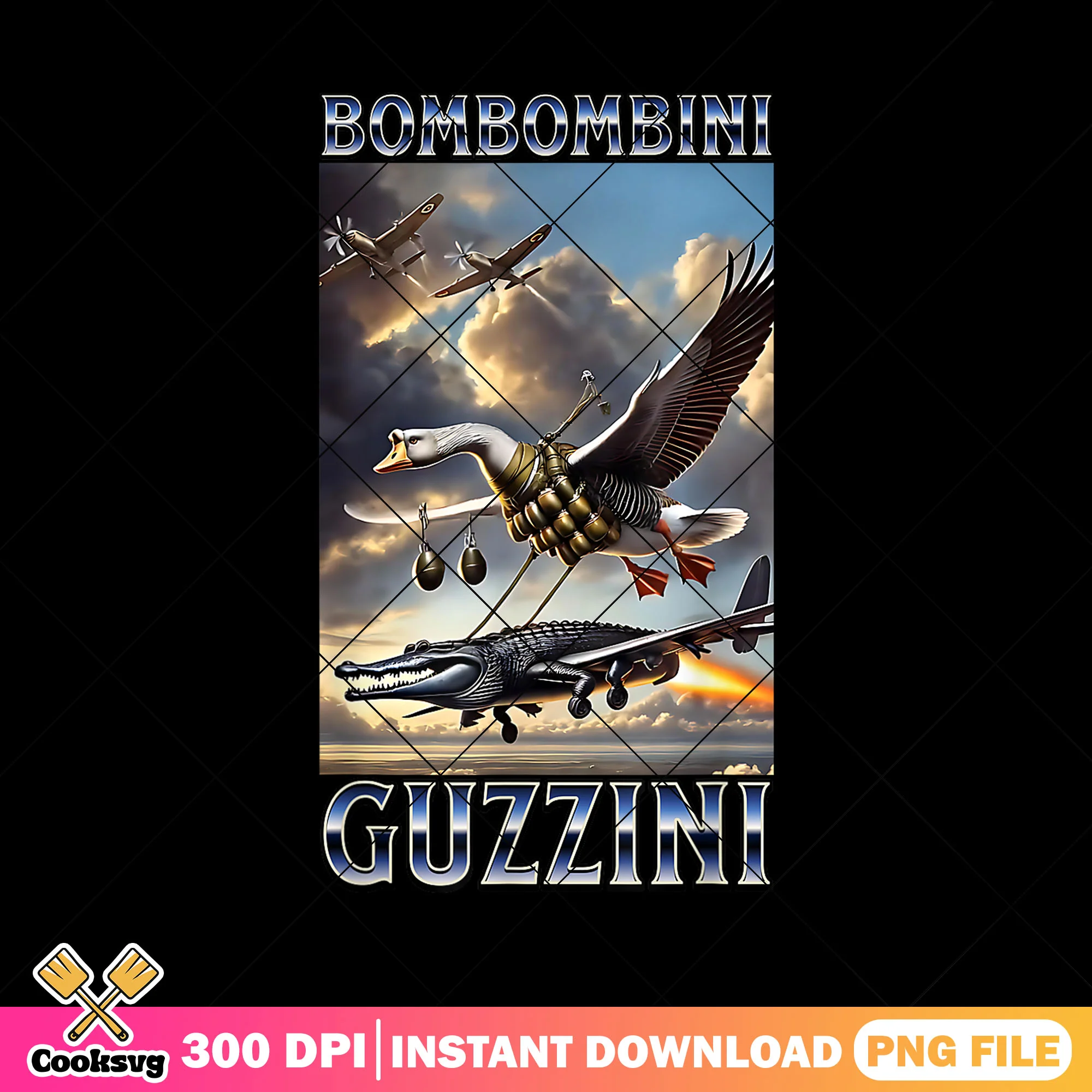 Bombombina gusini italian design png, trendy meme png, funny goose png