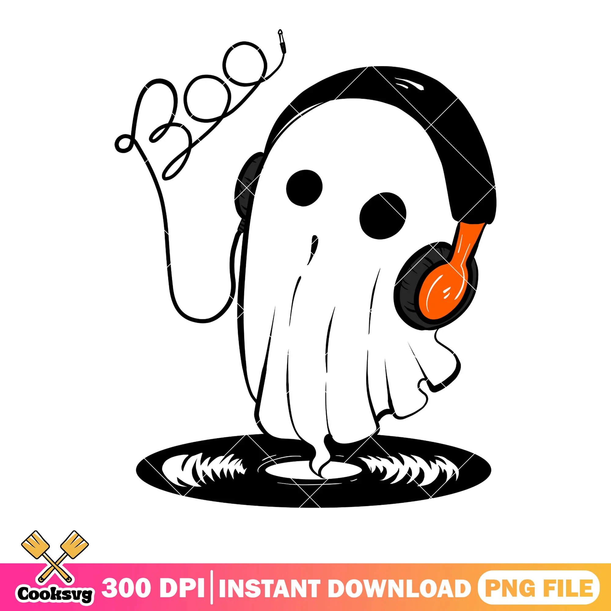 Boo Baby ghost linsten music png, headphones png, scary halloween png