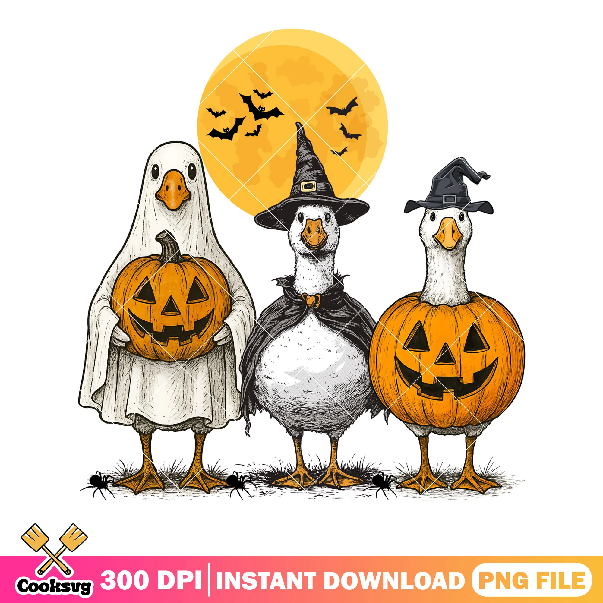 Boo Goose full moon png, witches hat png, jack o lantern png