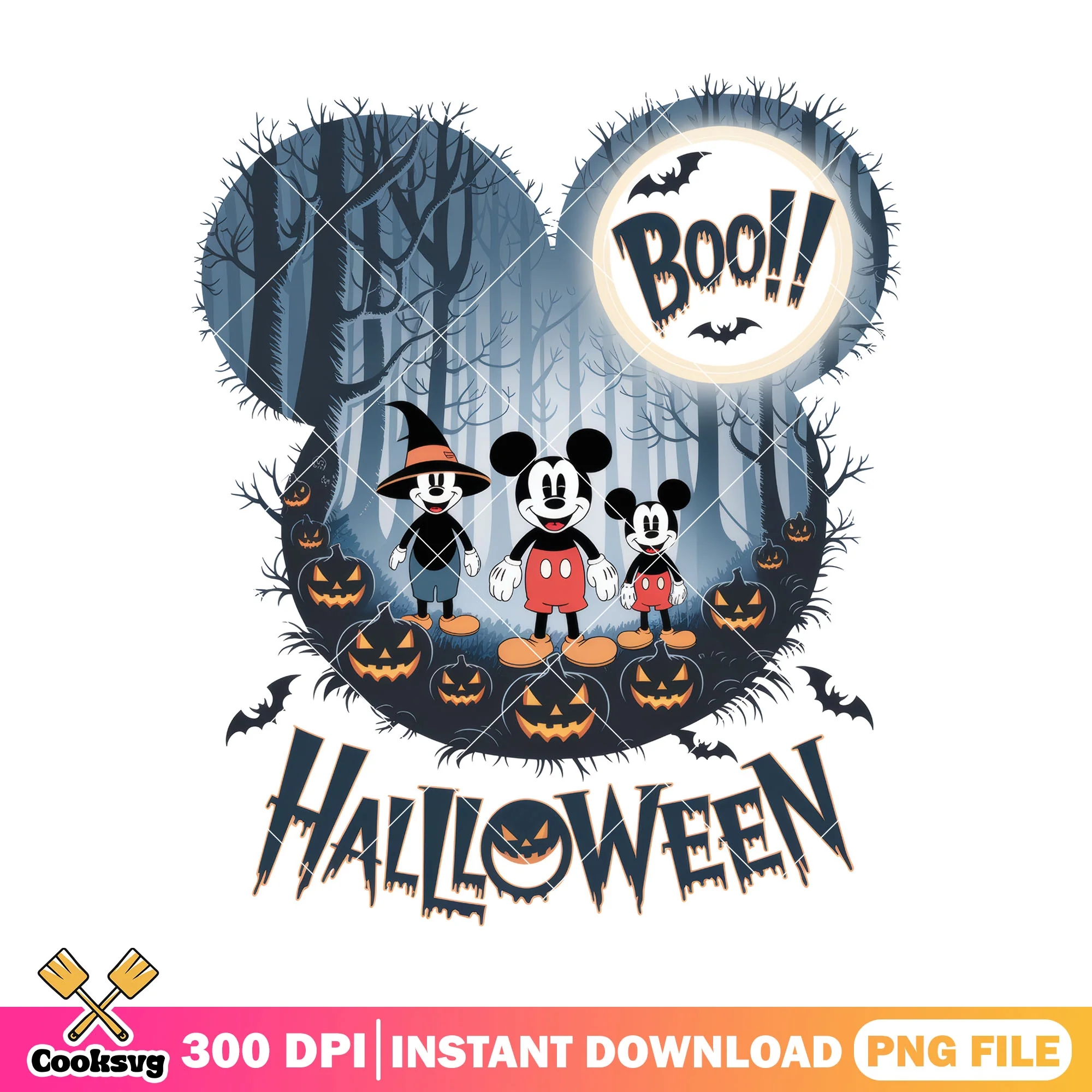 Boo halloween forest mickey png, halloween spirit png, mickey mouse png