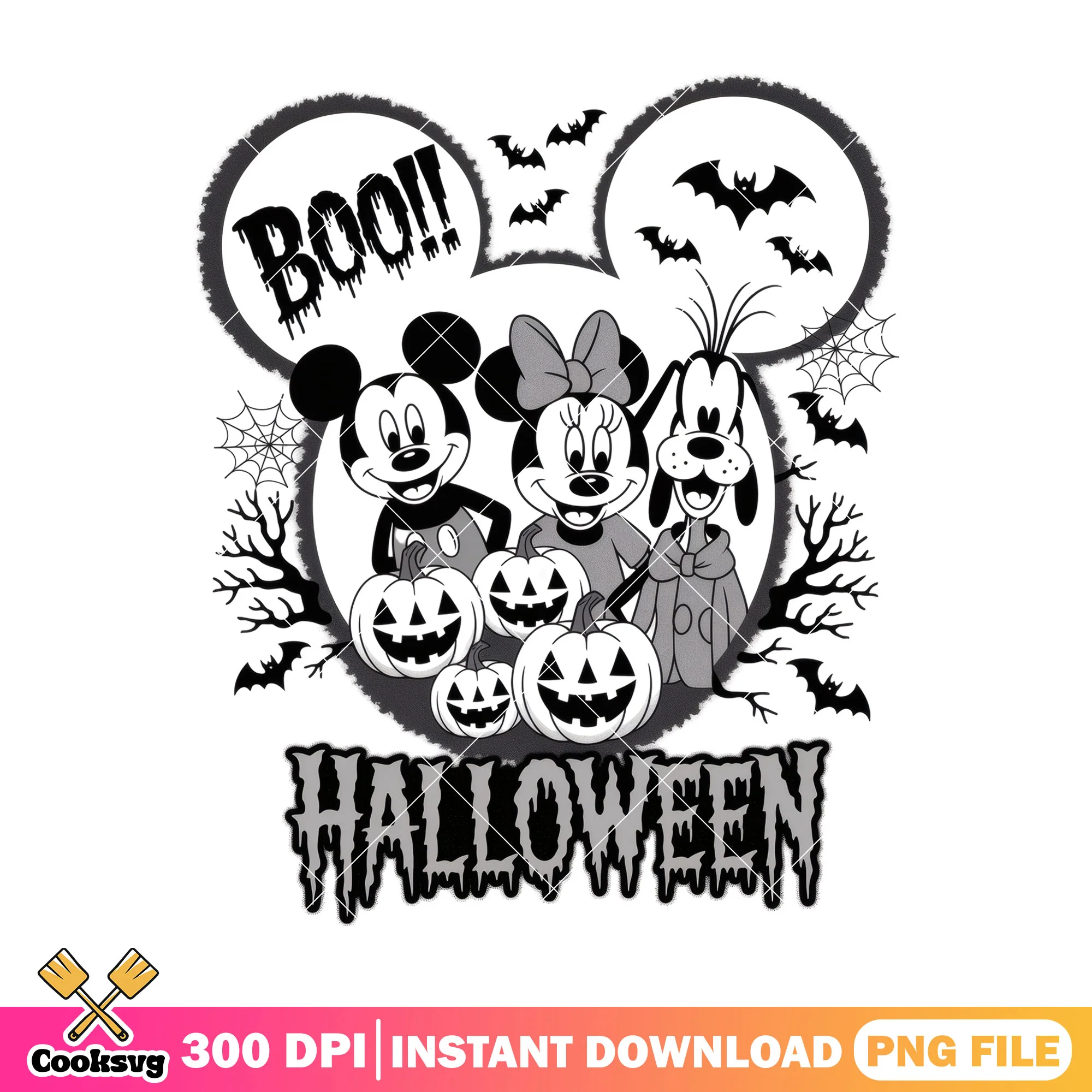 Boo mickey halloween colorless png, halloween costume png, disney plus png