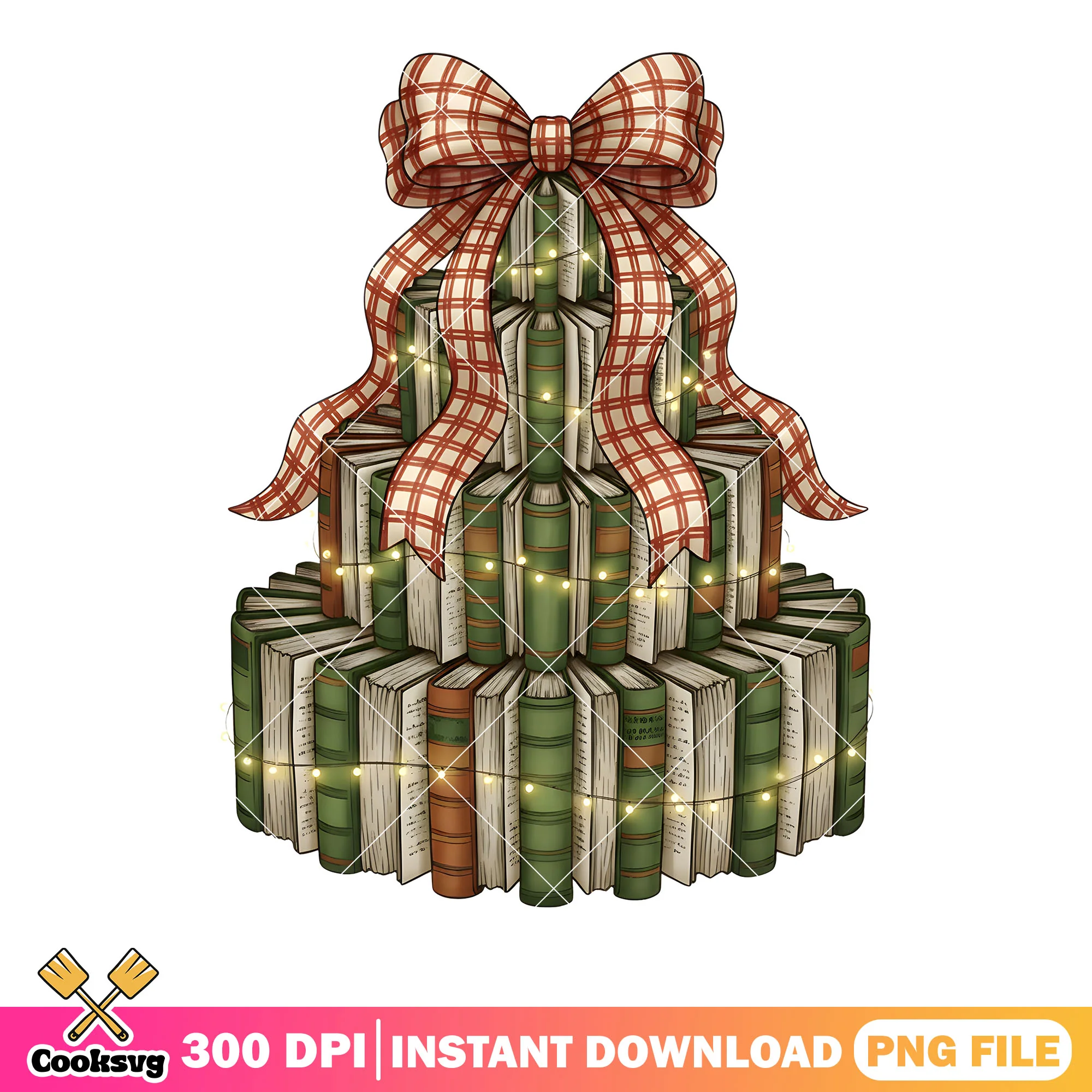 Book tower christmas png, the ancient city book png, string light png
