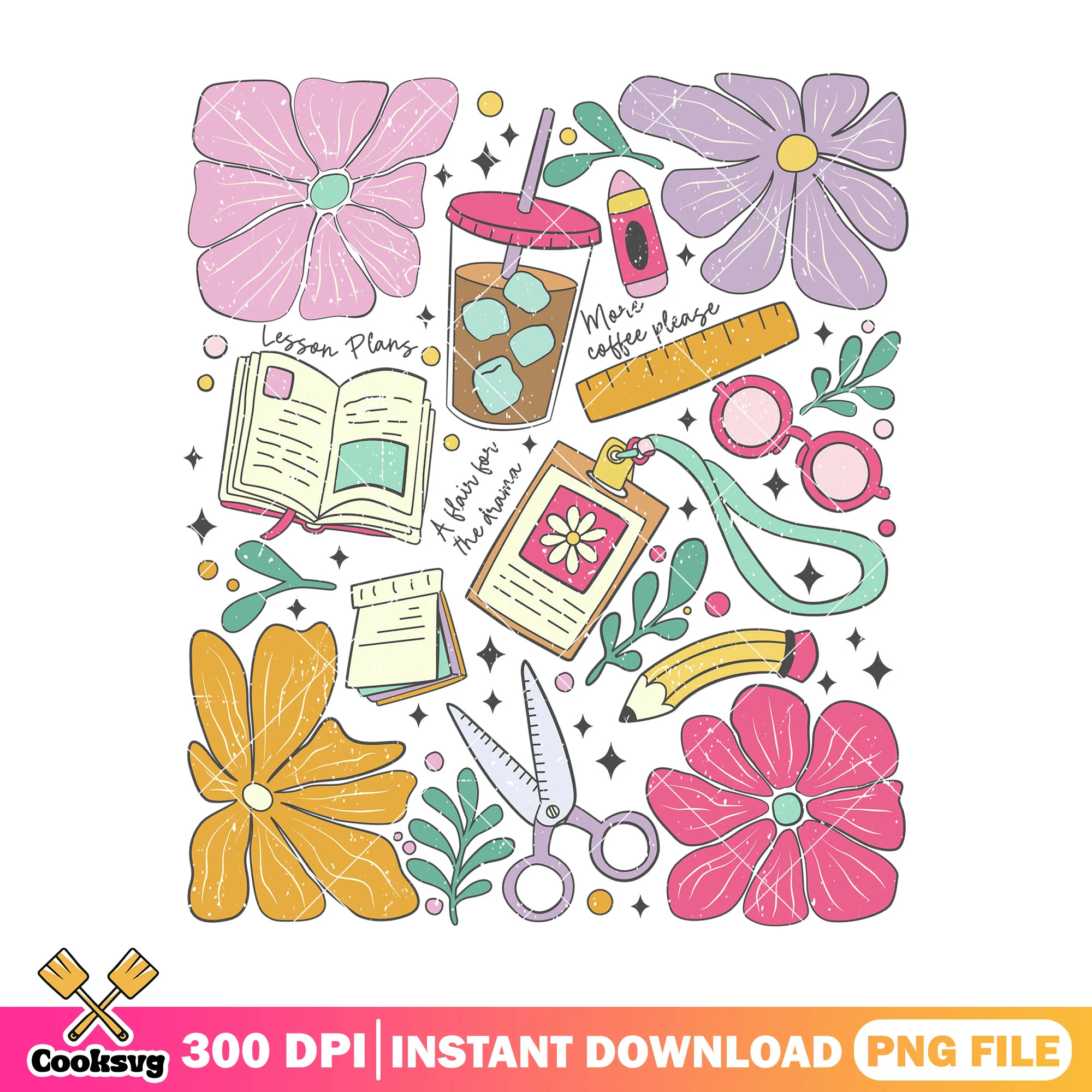 Books and flowers png, happy back to school png, school items png