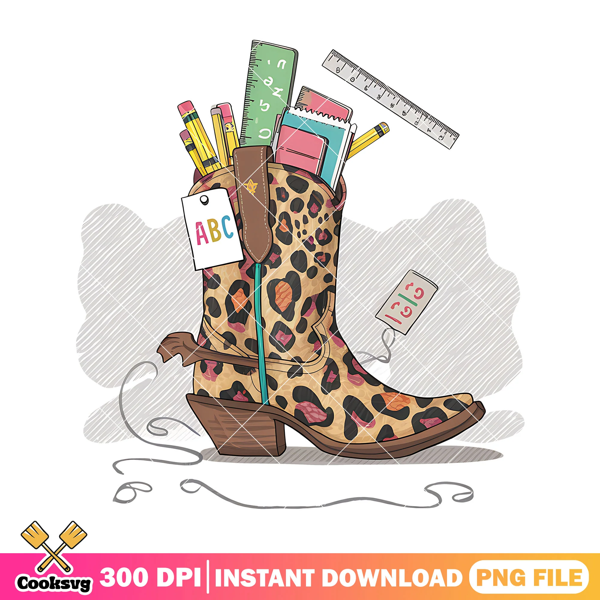 Boot of study supplies png, go back to school png, big boot png