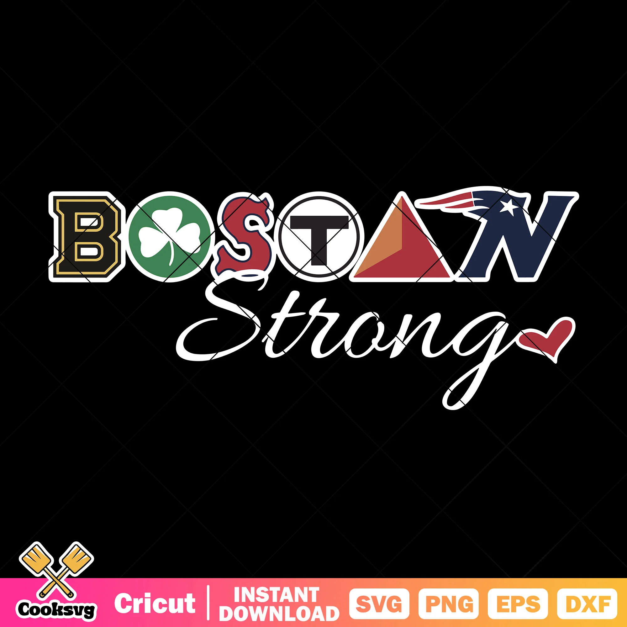Bosrin strong svg, three clover leaves svg, red heart svg