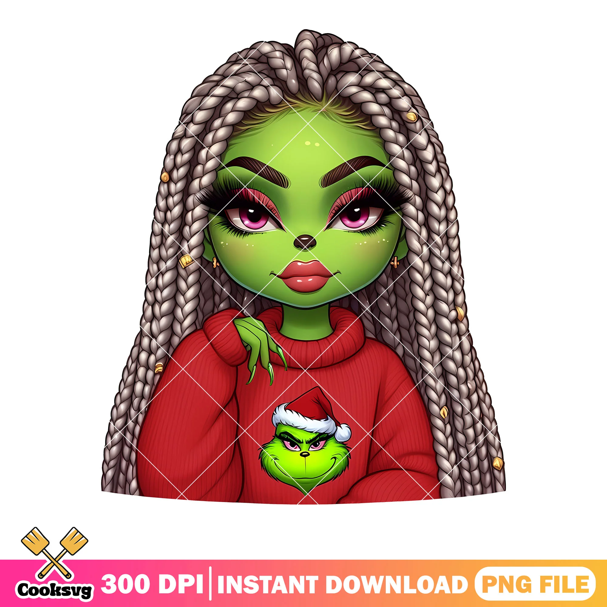 Boujee girl christmas png, ugly christmas sweater png, the grinch png