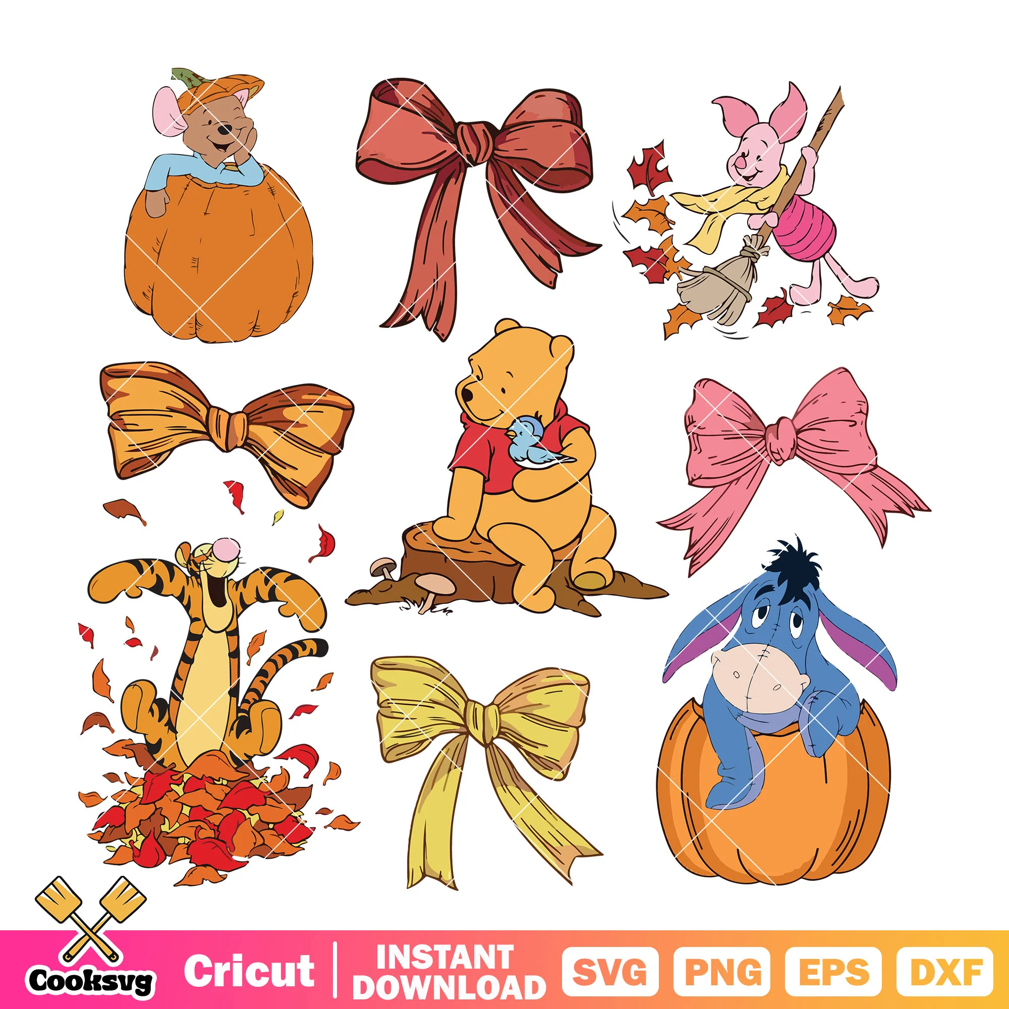 Bow pooh halloween svg, pumpkin bow svg, pooh halloween svg