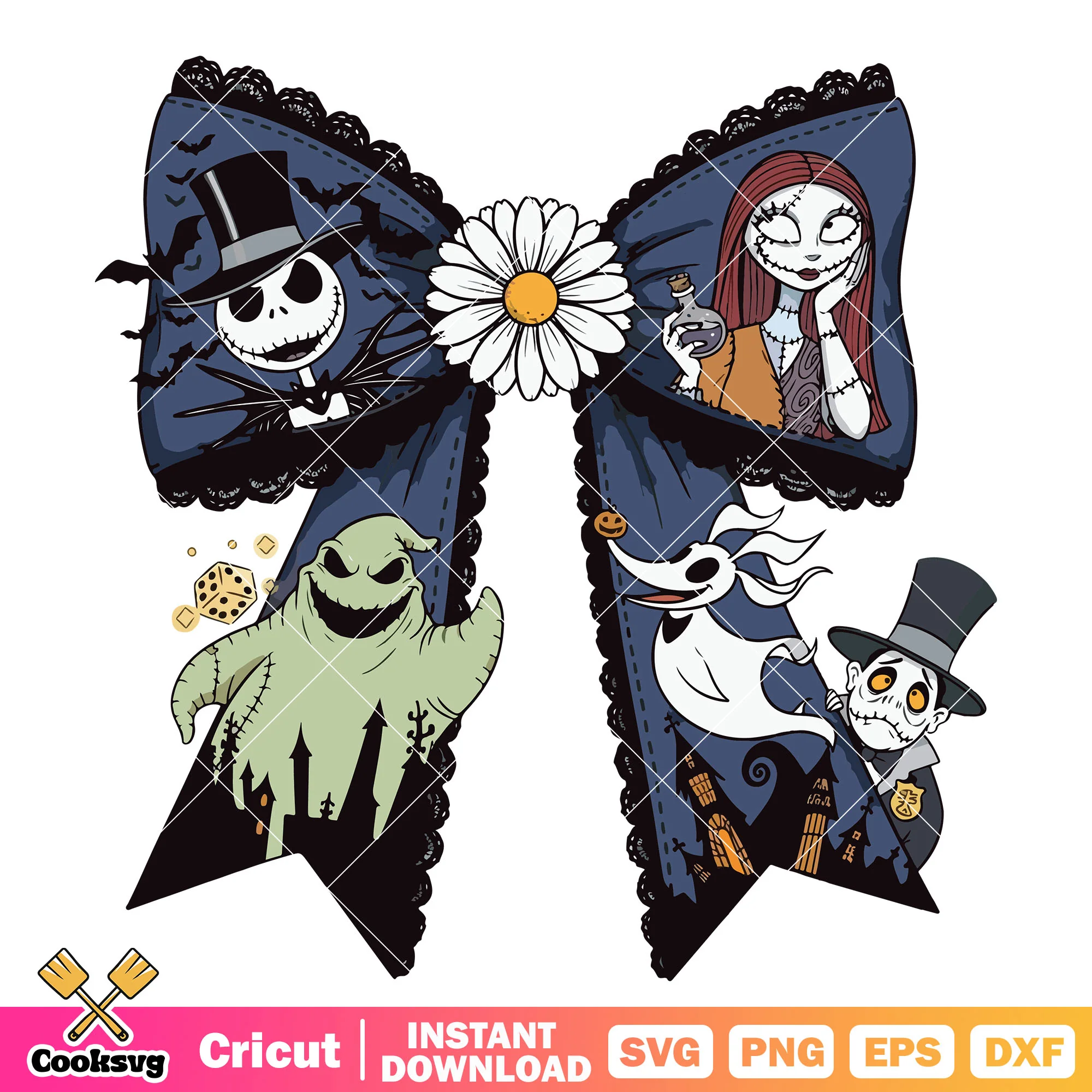 Bow tie jack family svg, jack skellington svg, halloween bow svg