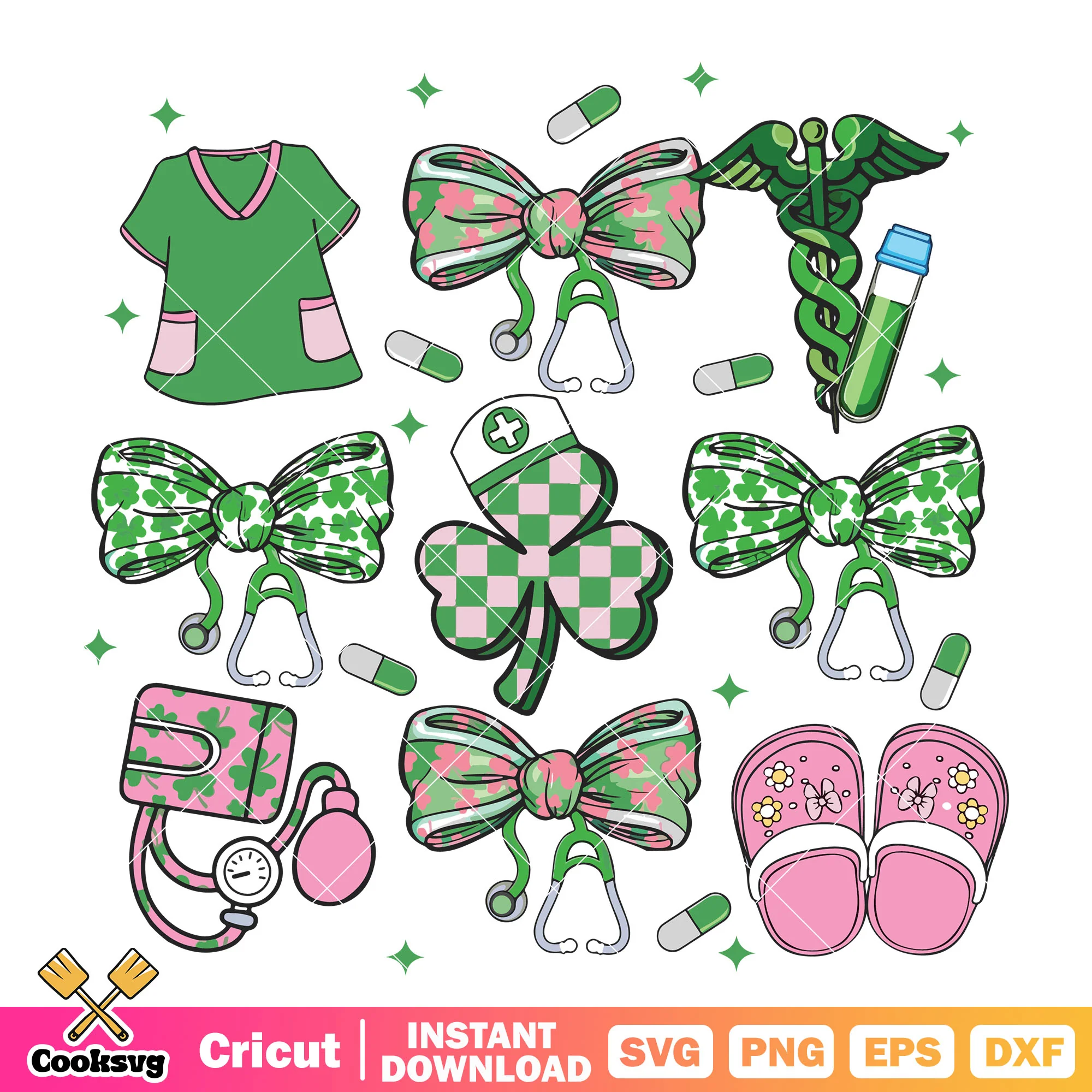 Bow tie lucky nurse patrick day svg, st patrick's day nurse shirt svg