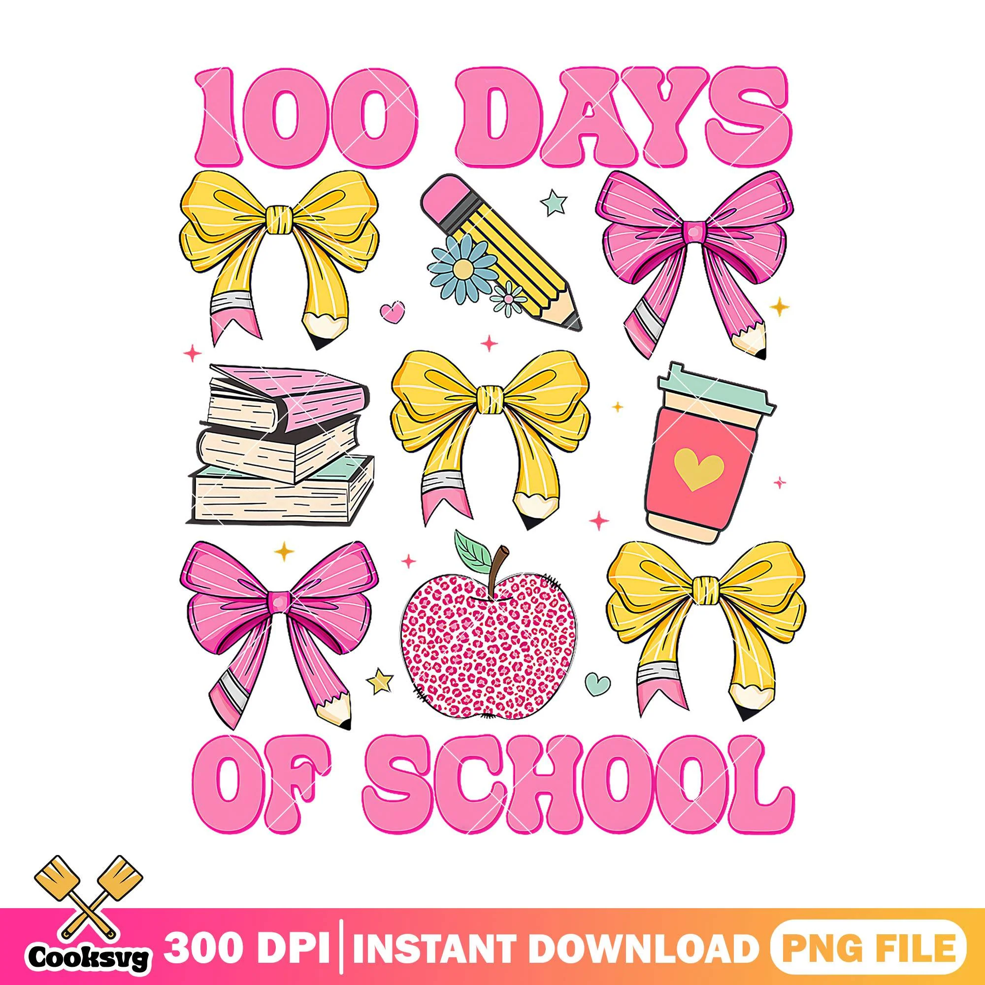 Bows 100 days of school png, happy back to school png, item cute png