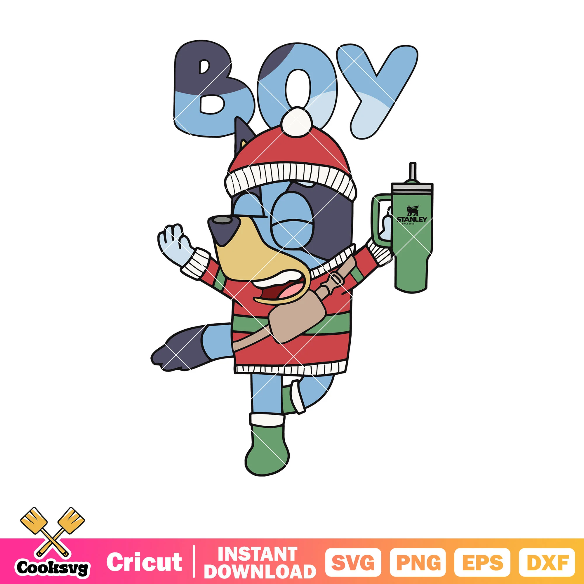 Boy bluey with stanley tumbler svg, christmas bluey svg, bluey stanley svg