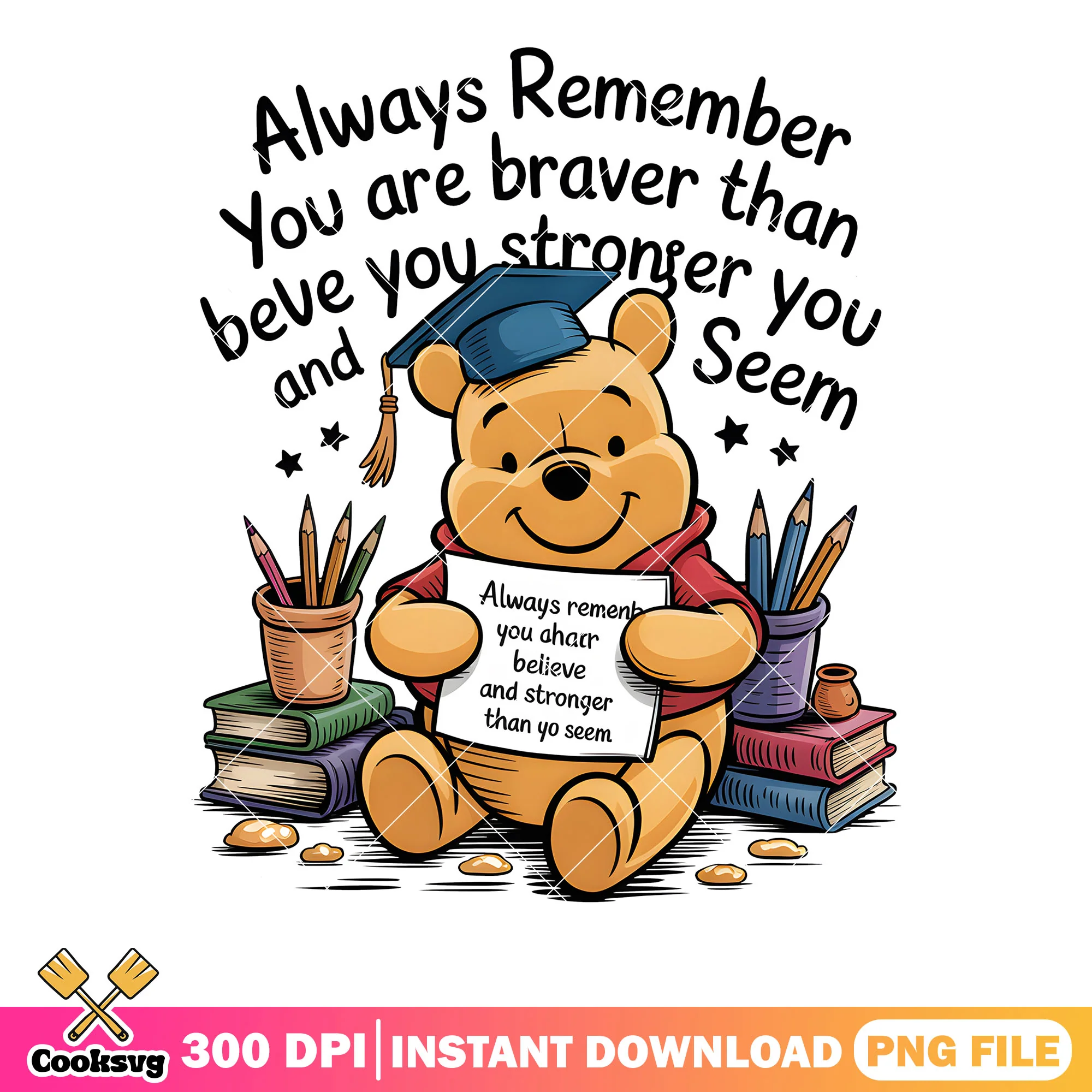 Brave pooh smart png, disney poster png, winnie the pooh png