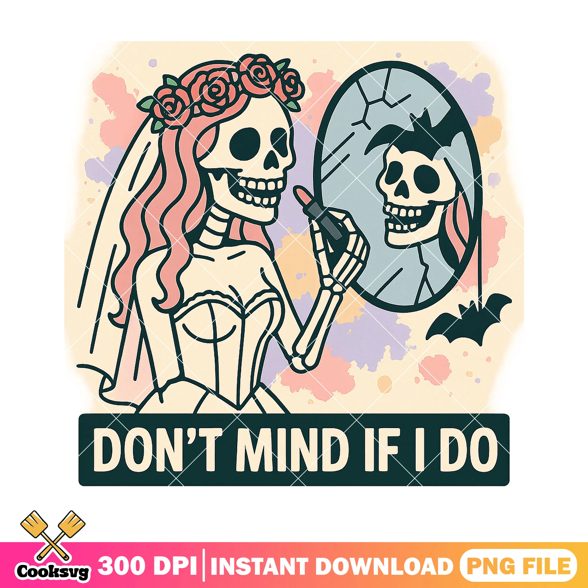 Bride skeleton mirror design png, bride art png, bride design png