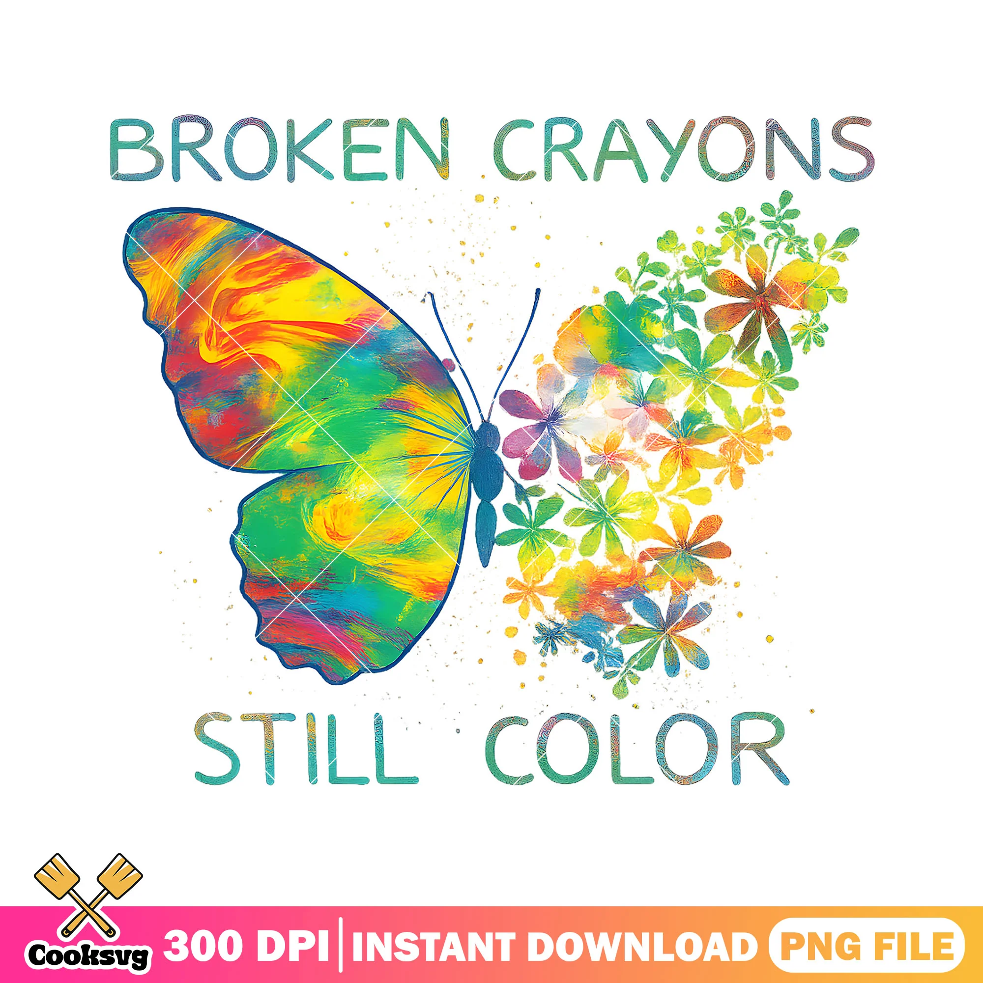 Broken crayons butterfly png, Retro Wildflower Png, Inspirational Png